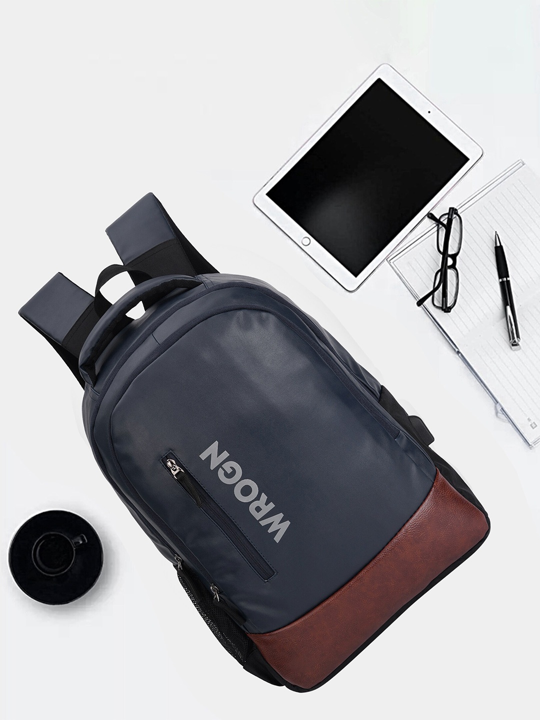 

WROGN Unisex Brand Logo Backpack with USB Charging Port, Blue