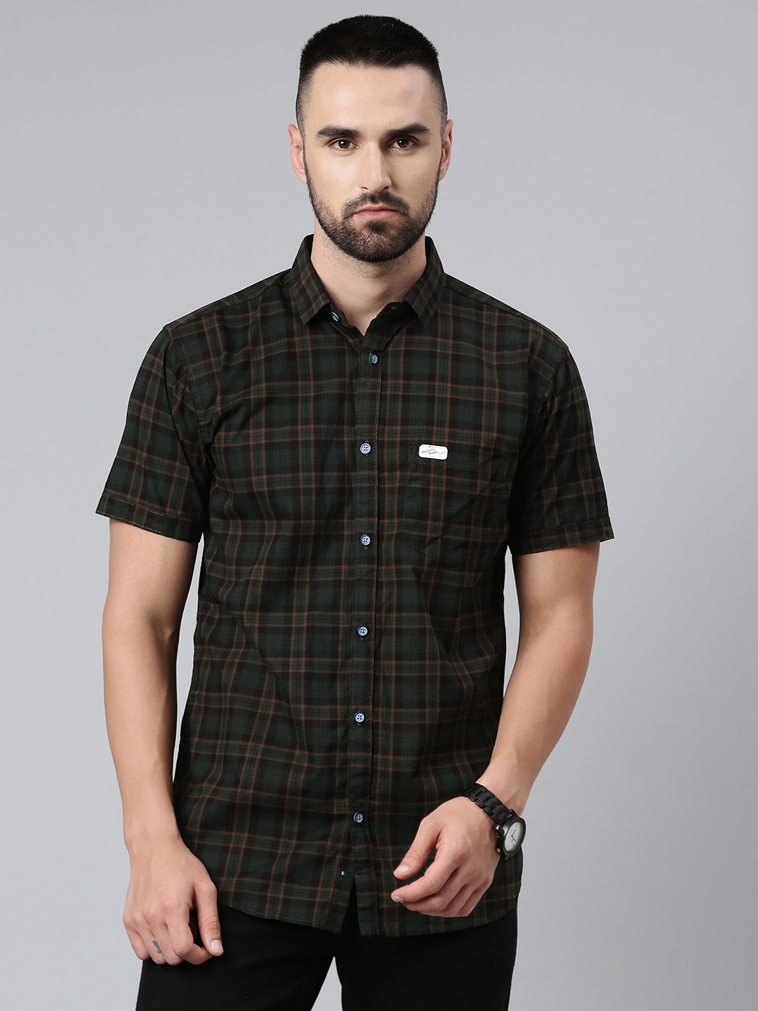

Majestic Man Men Comfort Slim Fit Tartan Checked Cotton Casual Shirt, Green