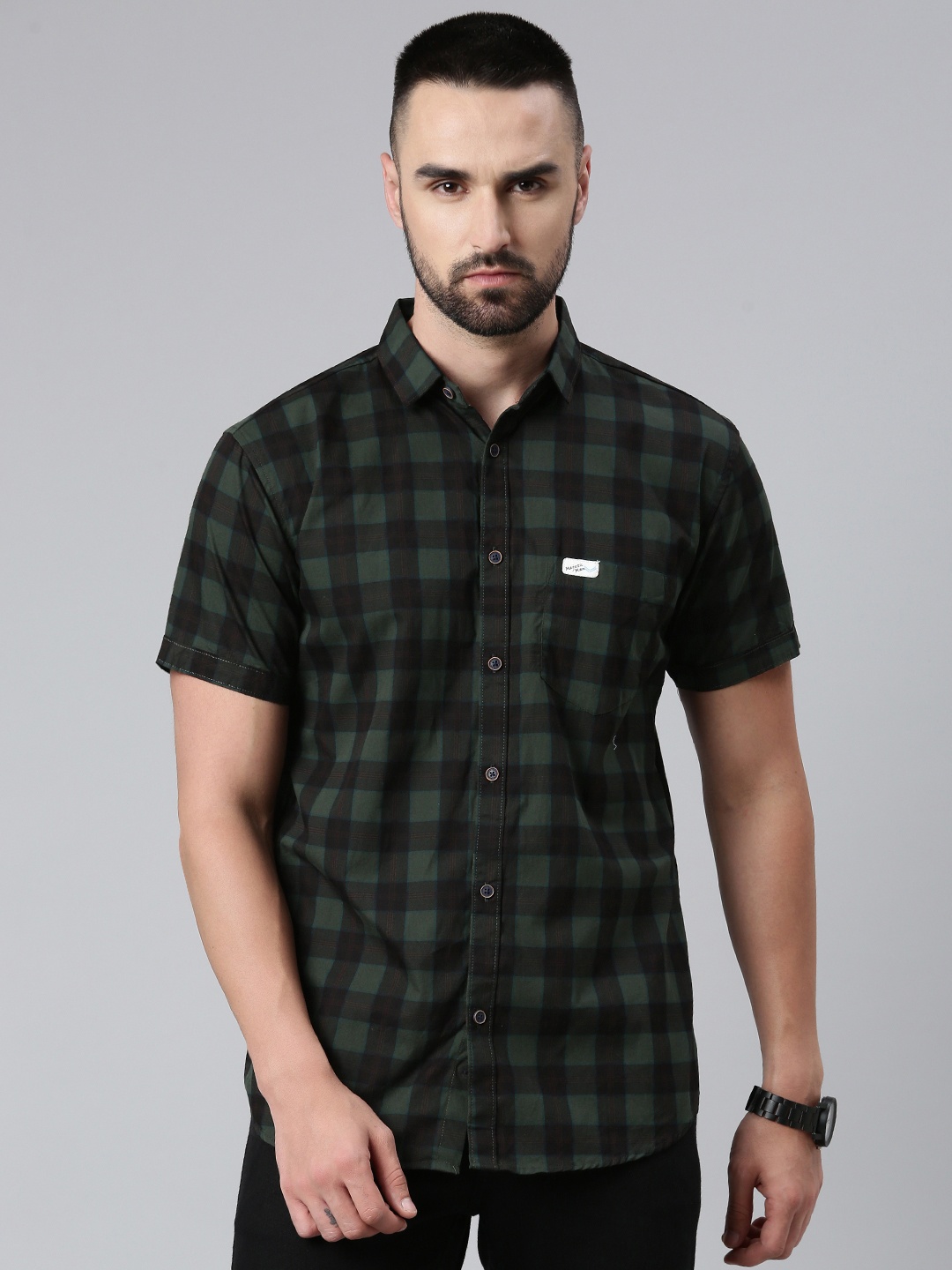 

Majestic Man Men Comfort Slim Fit Buffalo Checks Pure Cotton Casual Shirt, Green