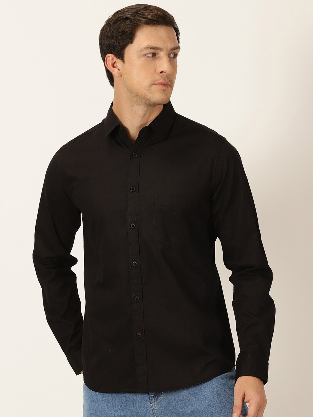 

HERE&NOW Classic Slim Fit Cotton Casual Shirt, Black