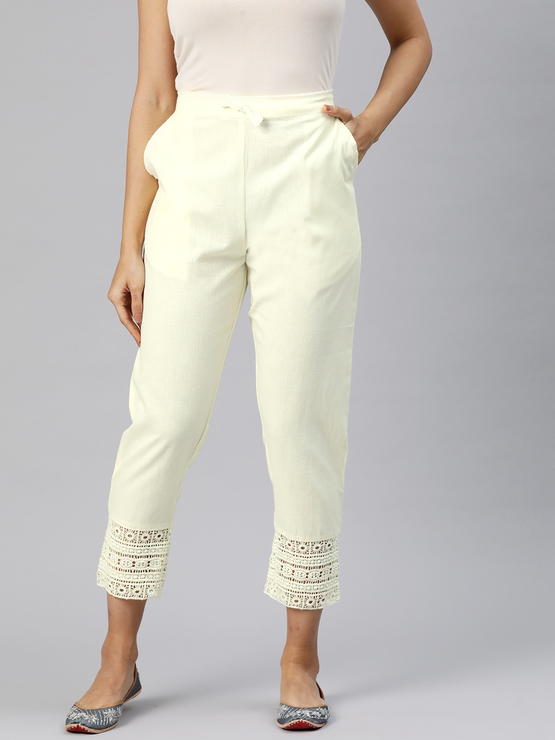 

Readiprint Straight Fit High-Rise Ethnic Trousers, Off white