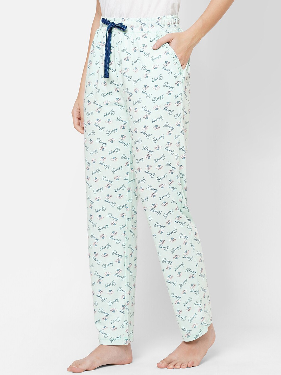 

MAYSIXTY Mid-Rise Typography Printed Lounge Pant, Blue