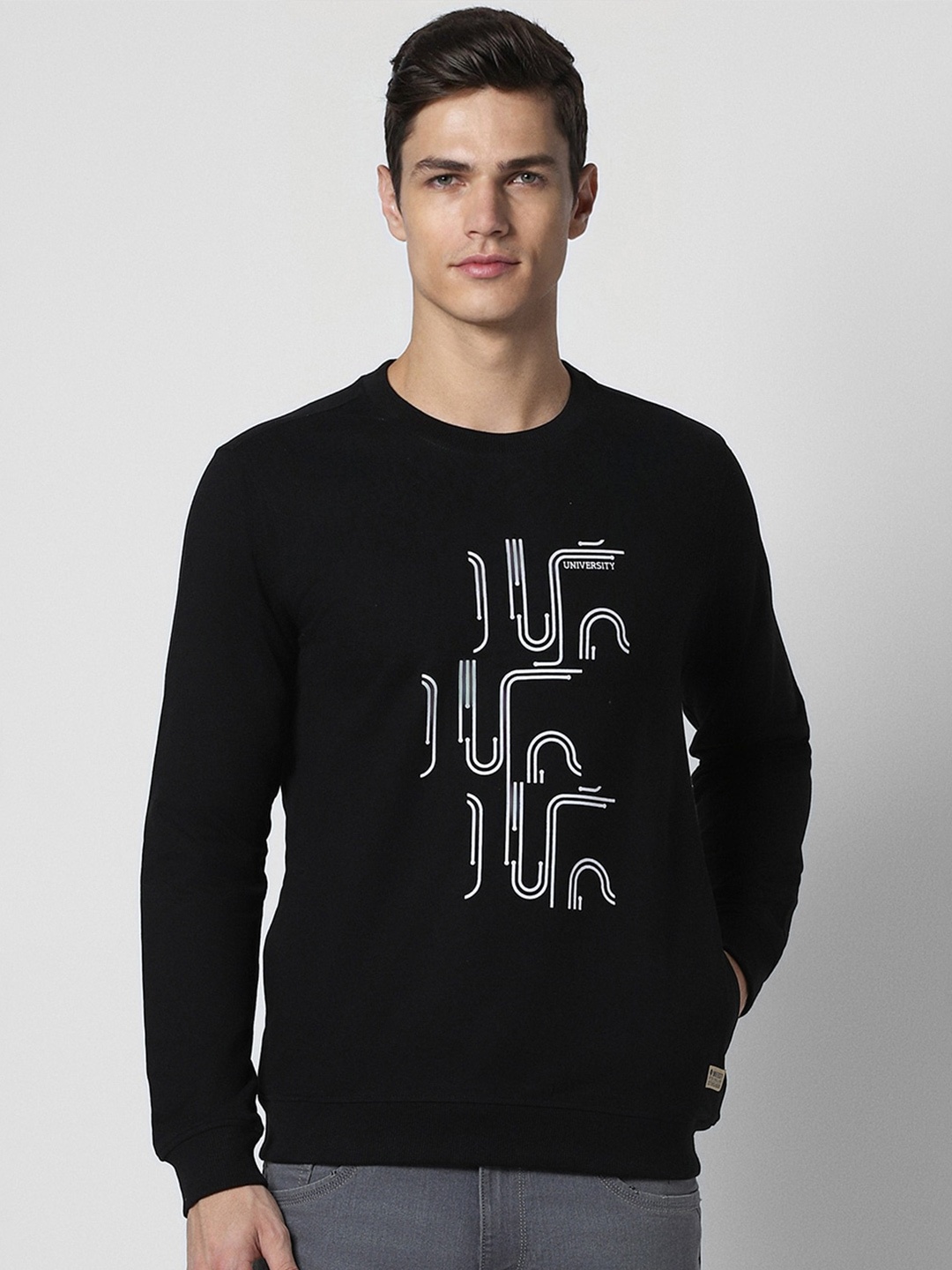 

PETER ENGLAND UNIVERSITY Graphic Printed Cotton Pullover, Black