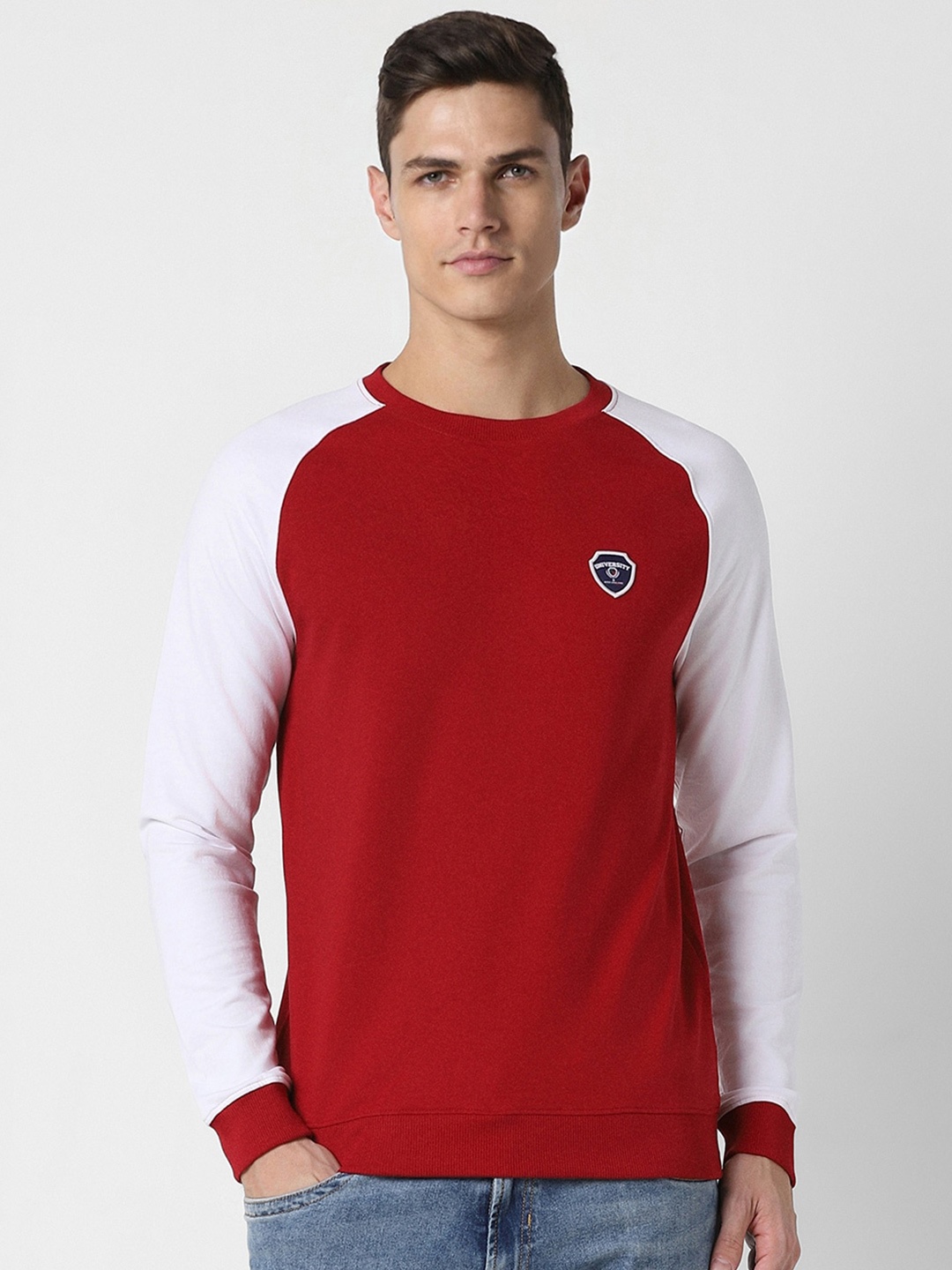 

PETER ENGLAND UNIVERSITY Colourblocked Round Neck Sweatshirt, Red