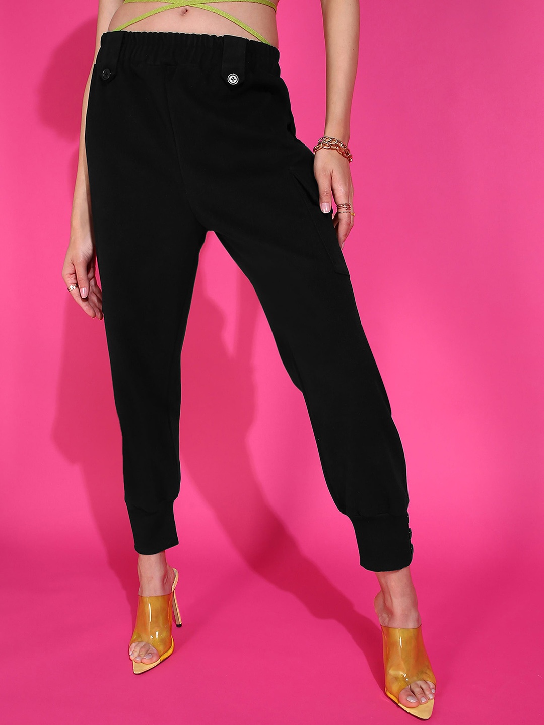 

SHECZZAR Women Black Relaxed Easy Wash Cotton Joggers