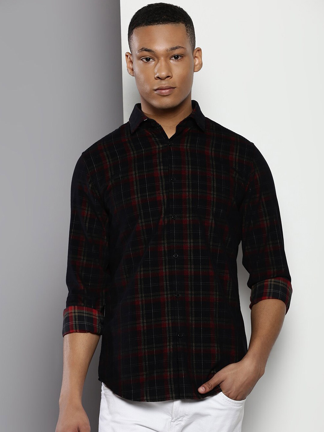 

Calvin Klein Slim Fit Checked Pure Cotton Casual Shirt, Black