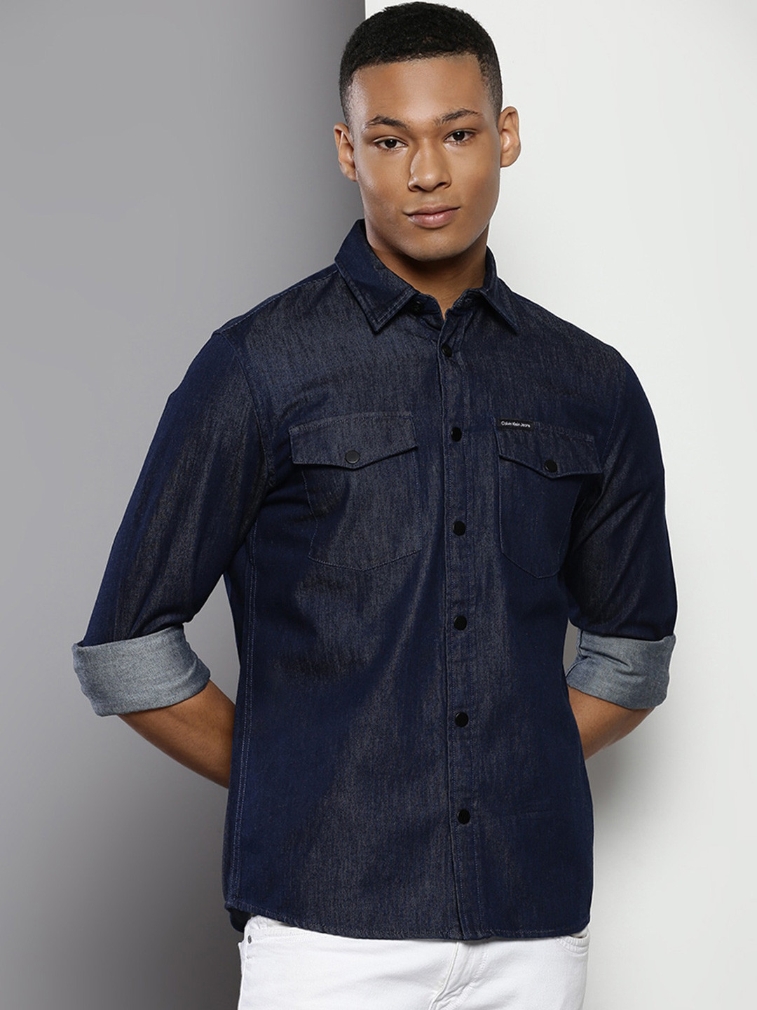 

Calvin Klein Jeans Spread Collar Pure Cotton Casual Shirt, Navy blue