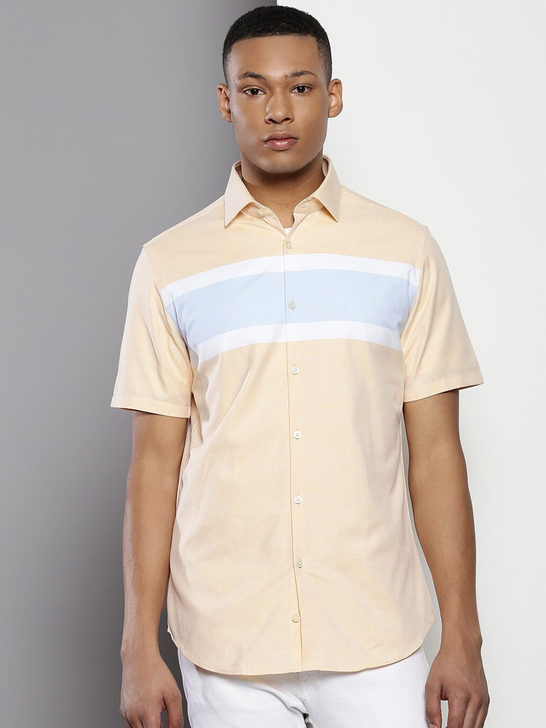 

Calvin Klein Jeans Slim Fit Striped Pure Cotton Casual Shirt, Beige