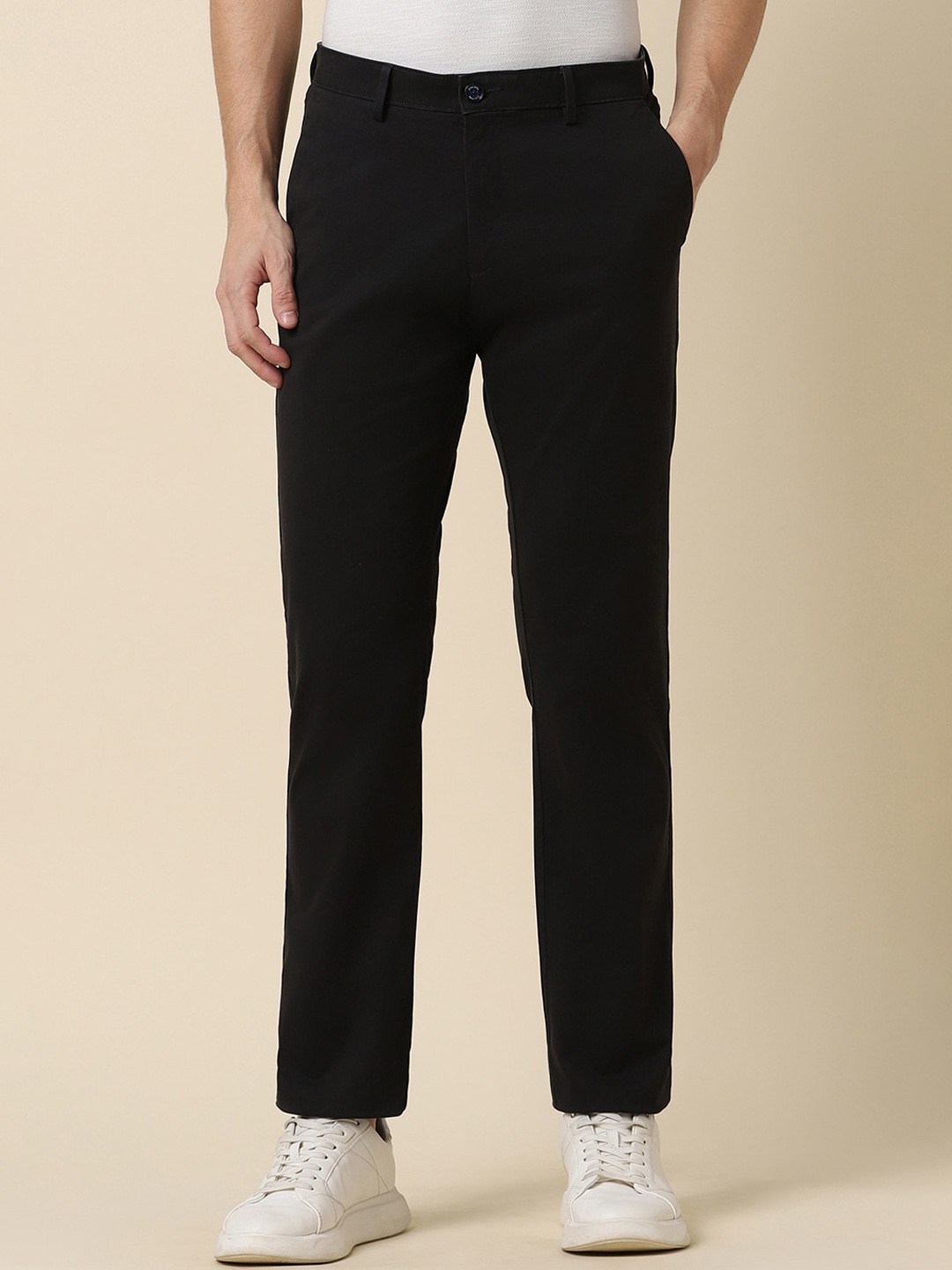 

Allen Solly Men Regular Fit Mid-Rise Plain Cotton Trouser, Black