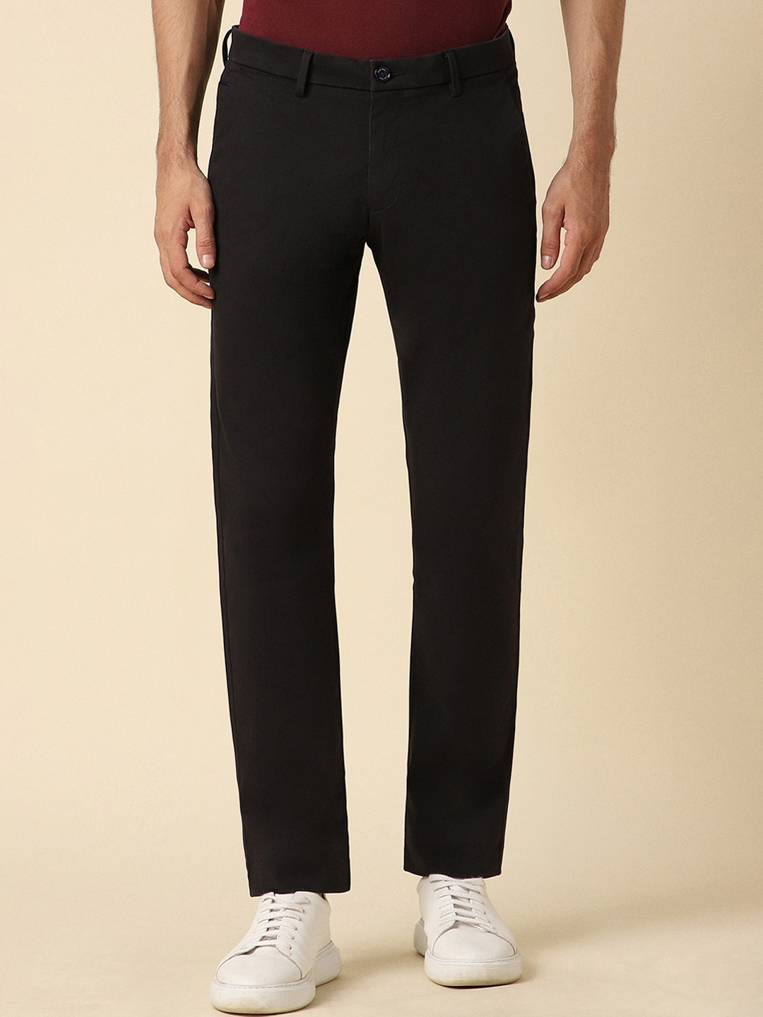 

Allen Solly Men Mid-Rise Slim Fit Cotton Trousers, Black