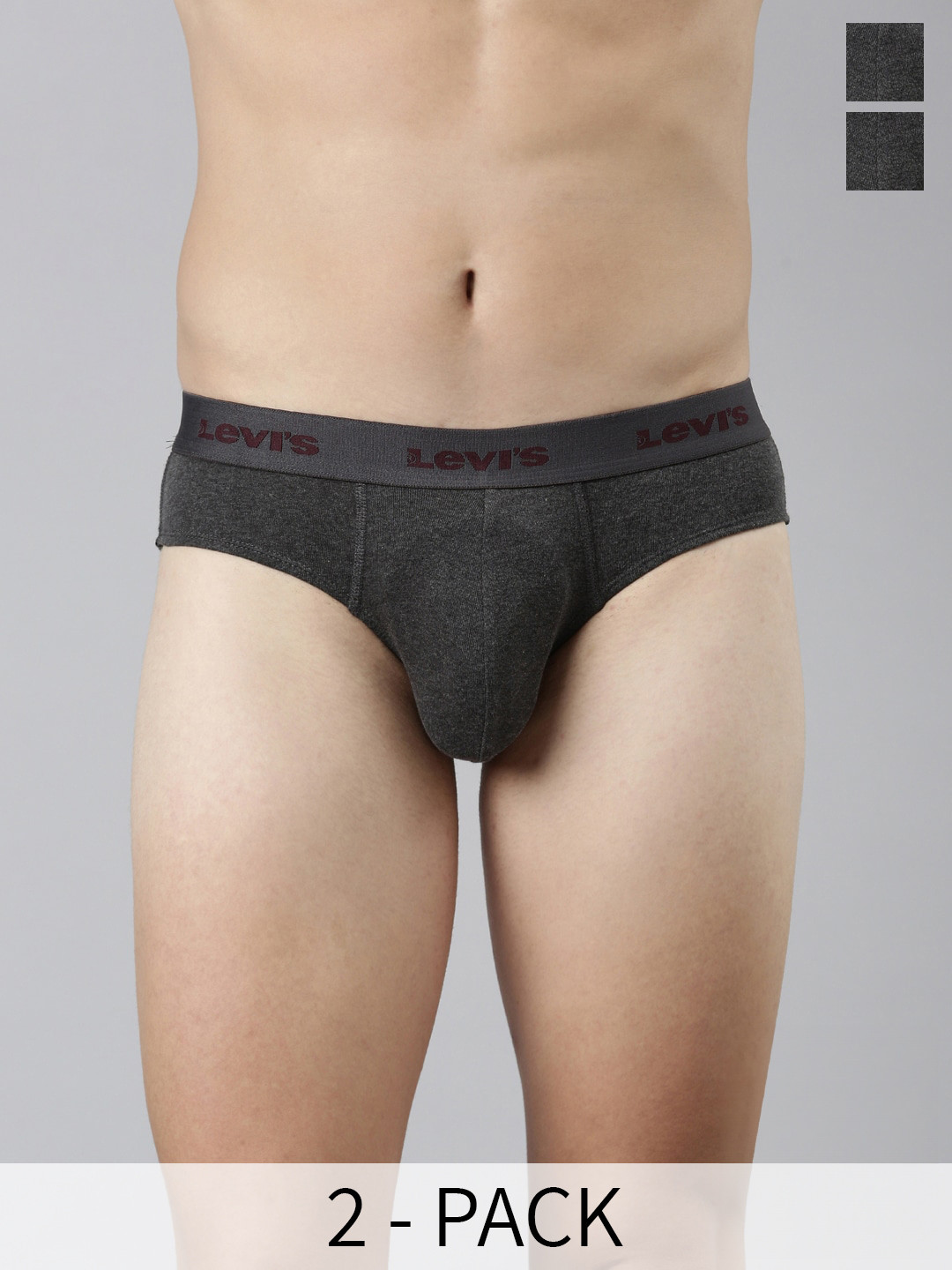 

Levis Men's Pack Of 2 Smartskin Technology Cotton Briefs with Tag Free Comfort #002A-BRIEF, Grey