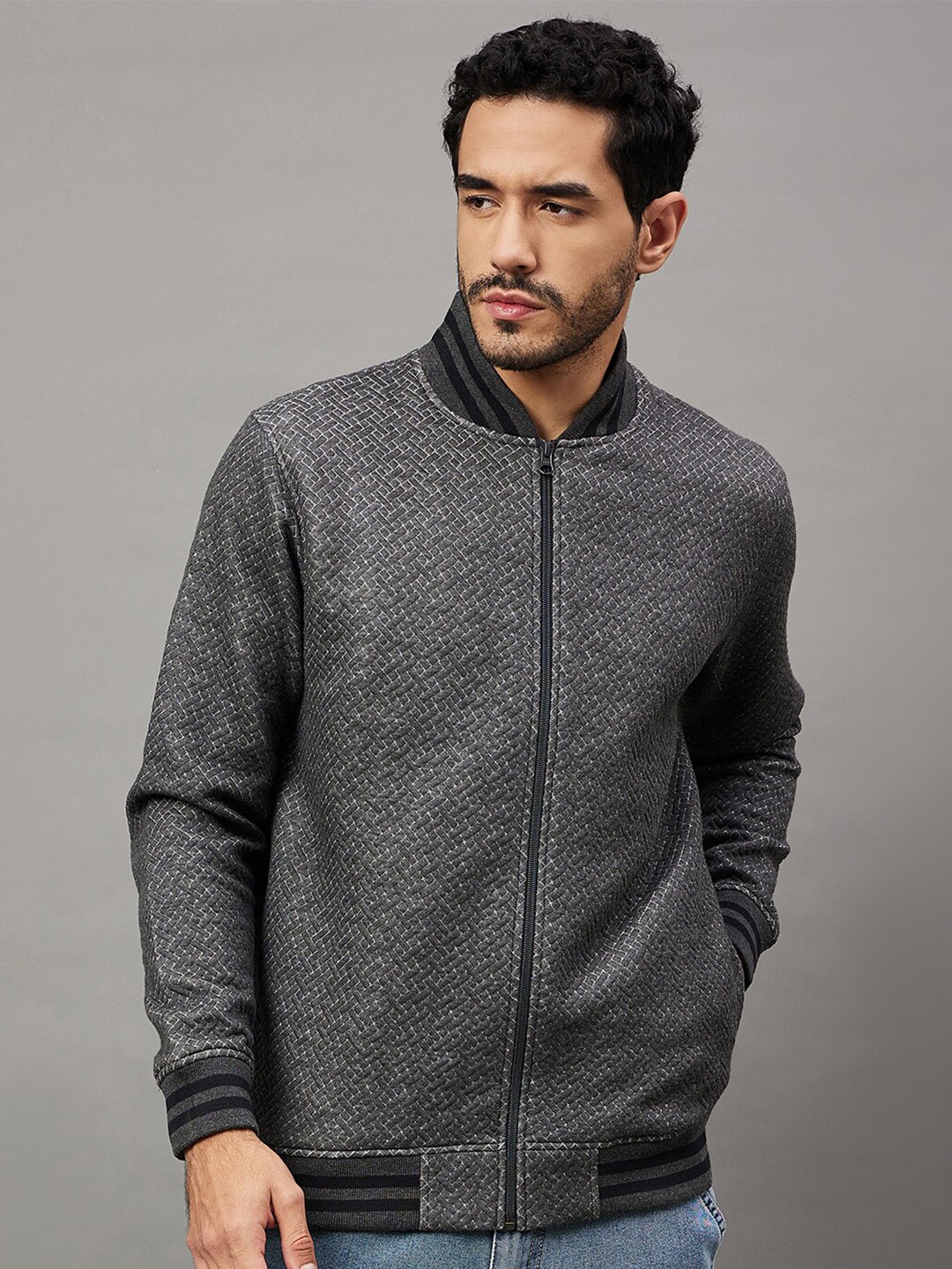 

Club York Self Designed Mock Collar Cotton Sweatshirt, Grey