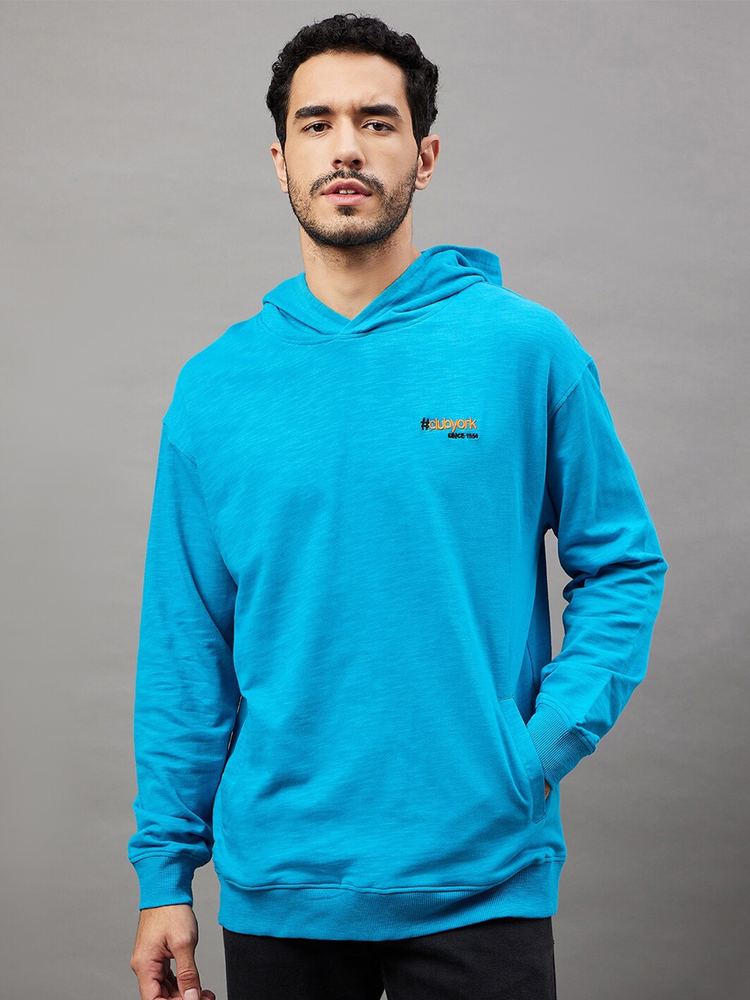 

Club York Long Sleeves Cotton Terry Hooded Pullover Sweatshirt, Blue