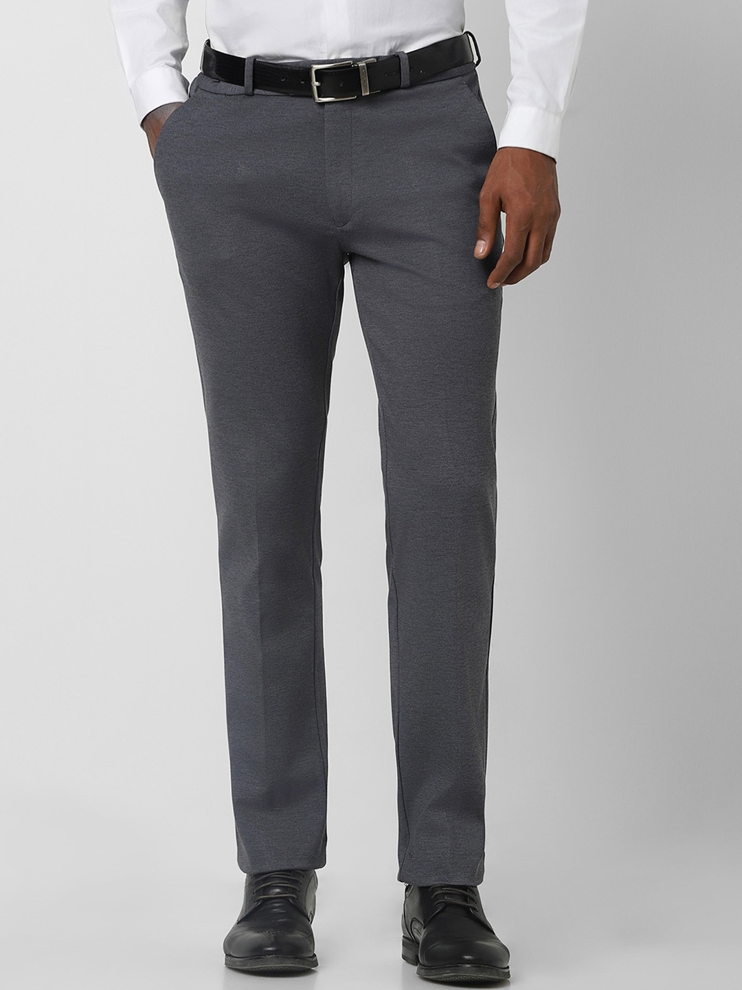 

Peter England Men Textured Super Slim Fit Formal Trousers, Grey