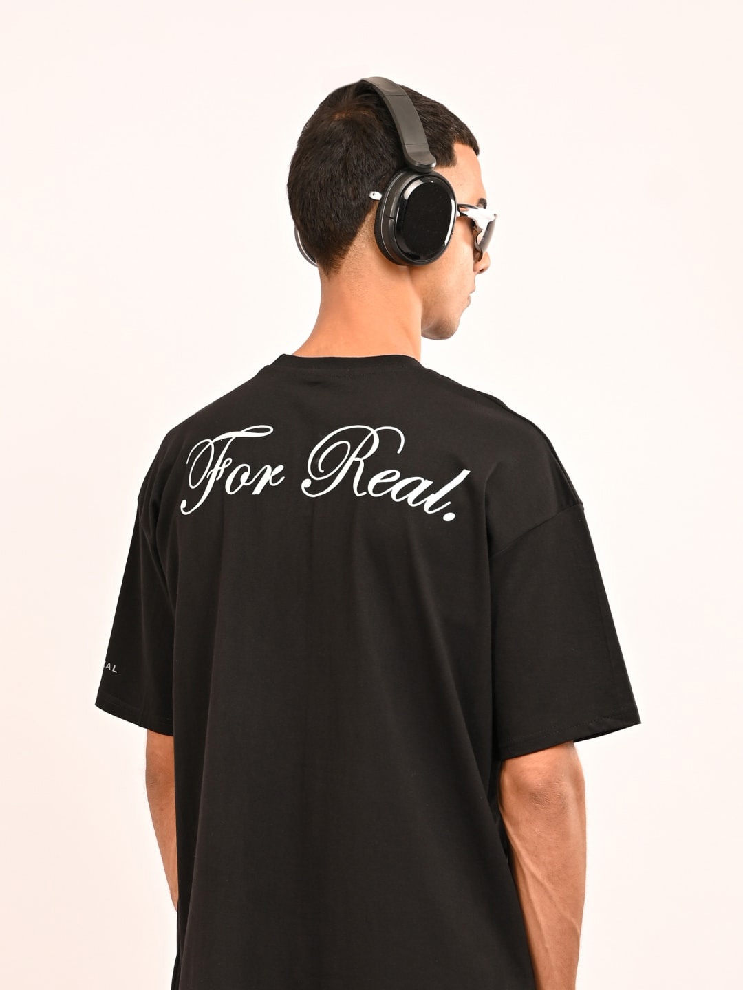 

OG For Real Typography Printed Drop-Shoulder Sleeves Oversized Cotton T-shirt, Black