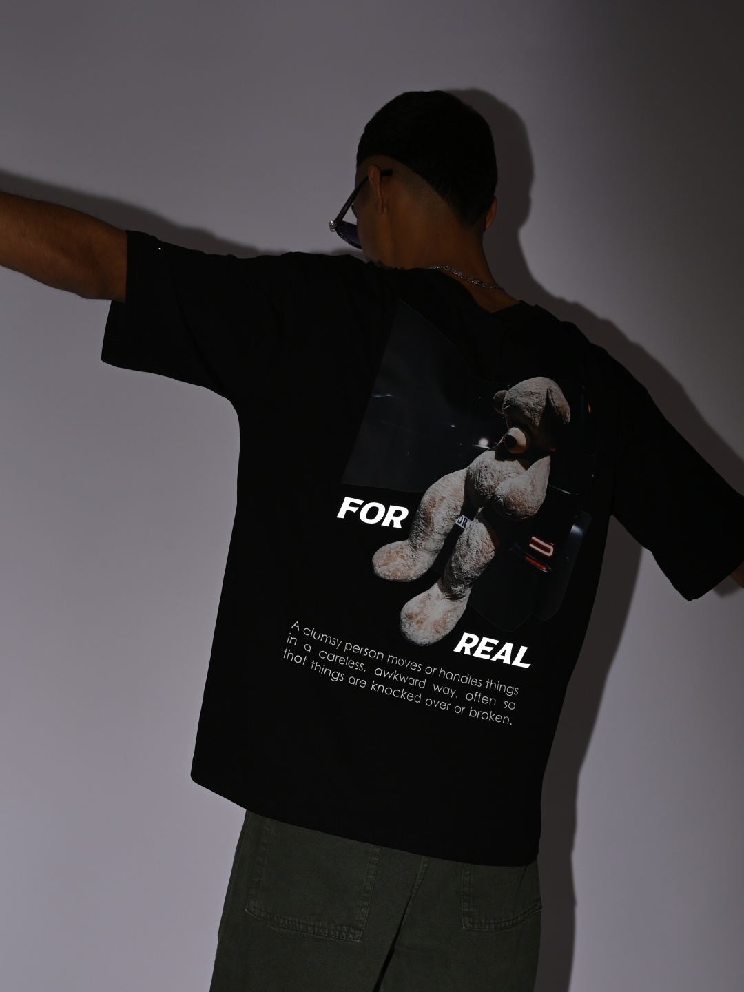 

OG For Real Graphic Printed Drop-Shoulder Sleeves Oversized Cotton T-shirt, Black