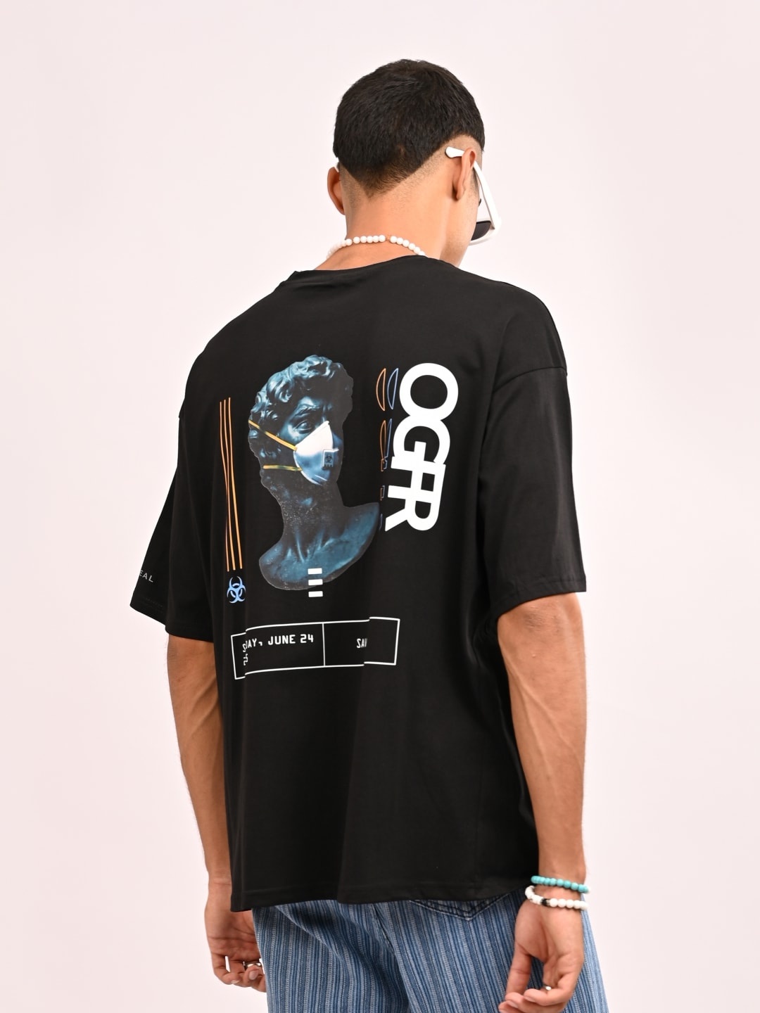 

OG For Real Graphic Printed Drop-Shoulder Sleeves Oversized Cotton T-shirt, Black