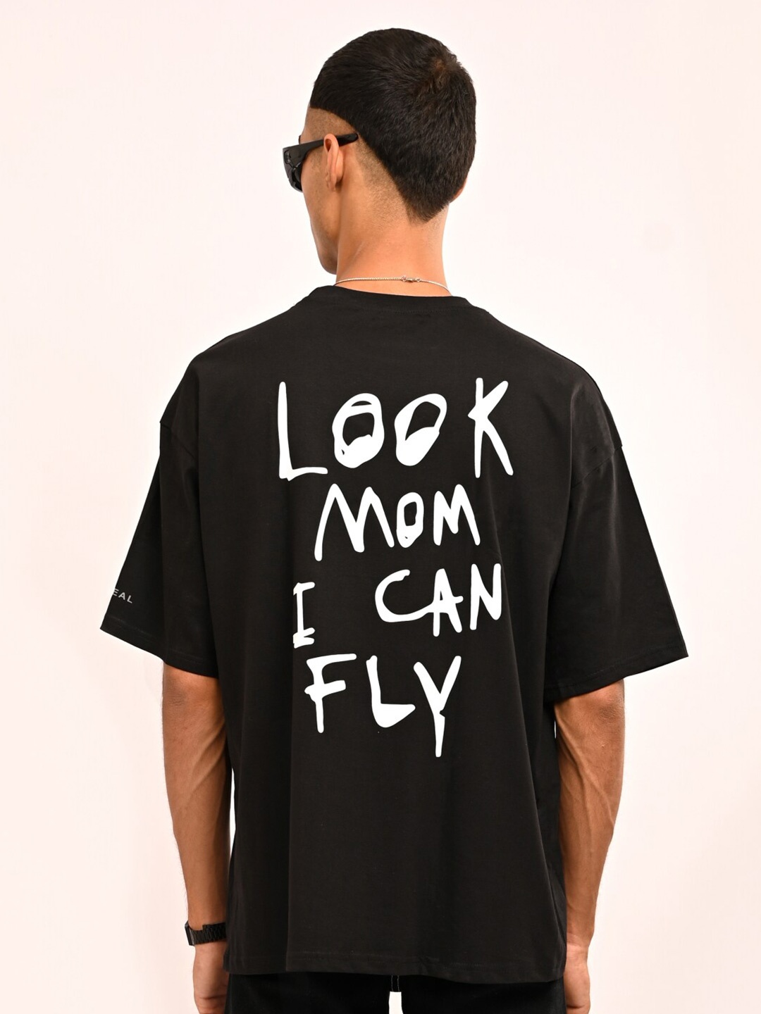 

OG For Real Typography Printed Drop-Shoulder Sleeves Pure Cotton Oversized T-shirt, Black