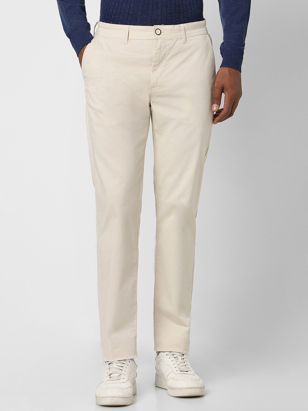 

Peter England Casuals Men Slim Fit Mid-Rise Trousers, Cream