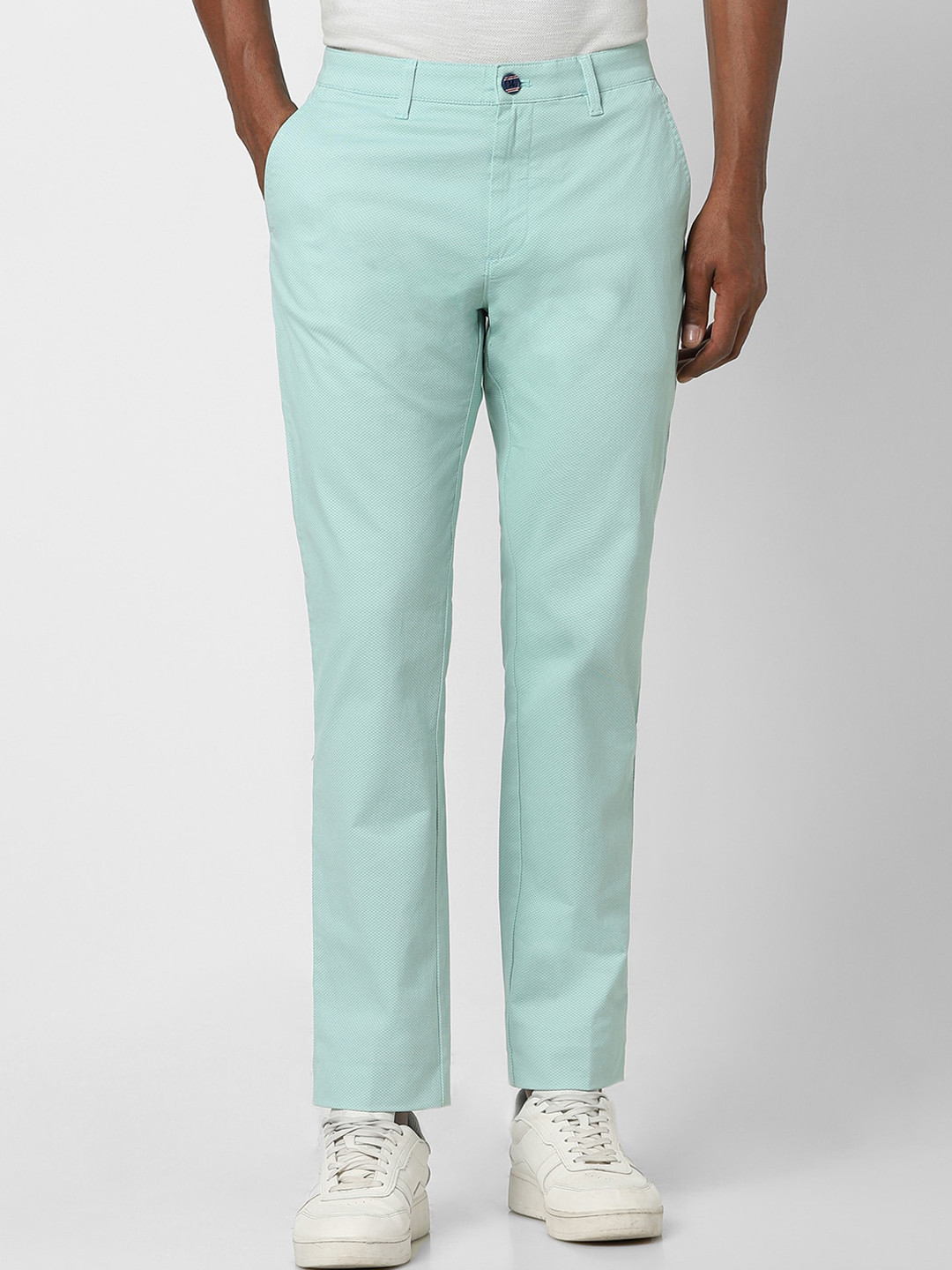

Peter England Casuals Men Slim Fit Mid-Rise Trousers, Blue