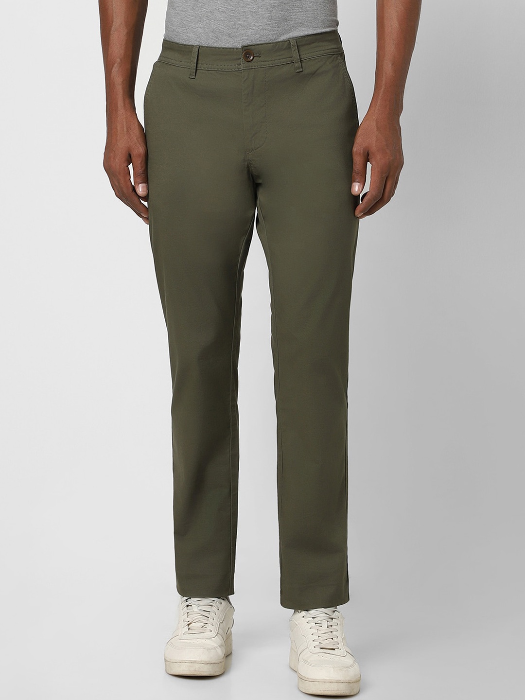 

Peter England Casuals Men Slim Fit Mid-Rise Trousers, Olive