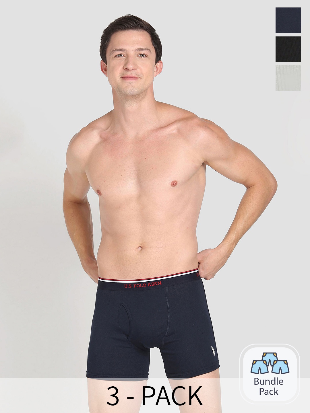 

U.S. Polo Assn. Men Pack of 3 Mid Rise Solid 1667 Trunks, Navy blue