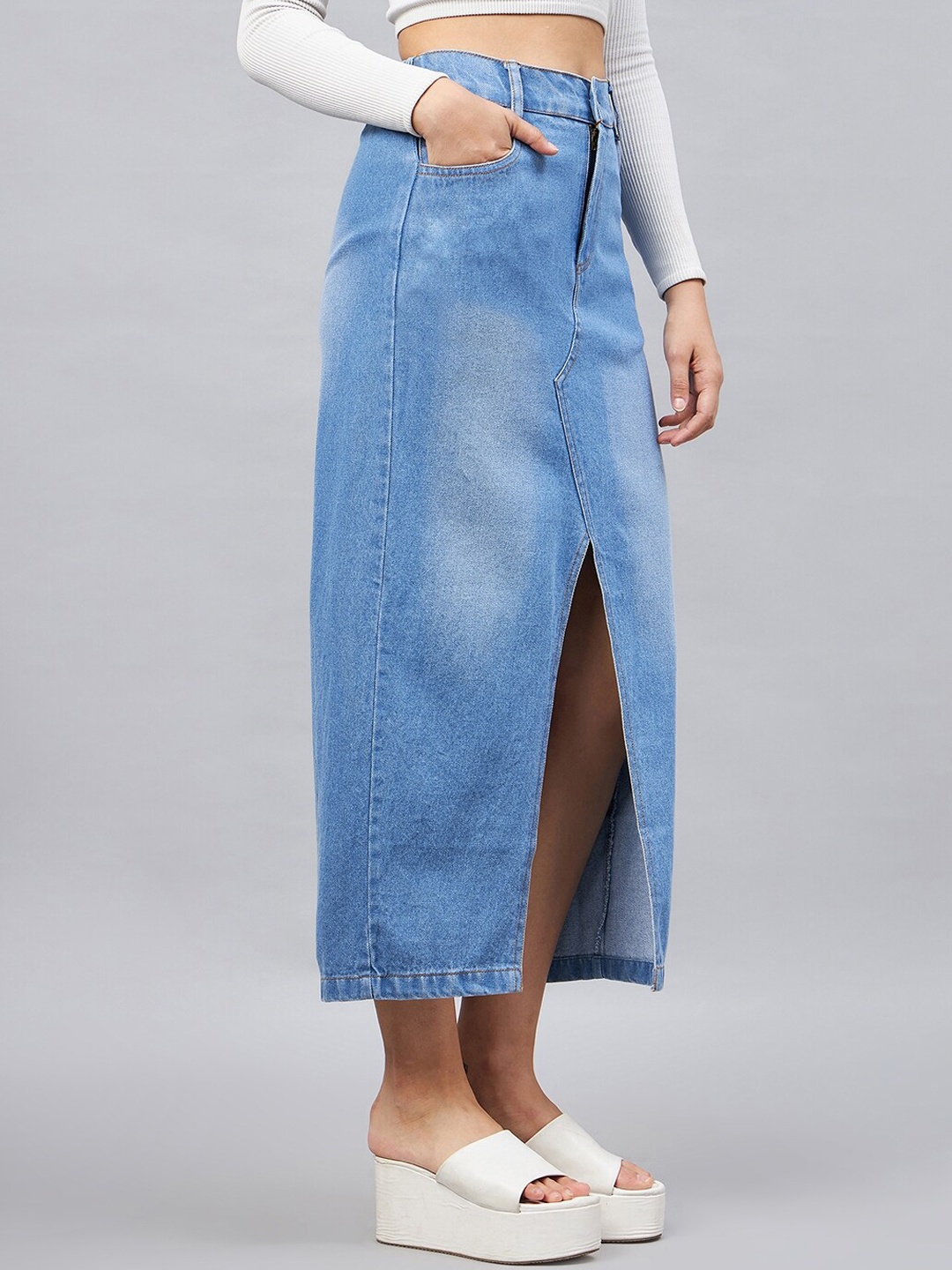 

Chemistry Straight Maxi Length Cotton Denim Skirt, Blue