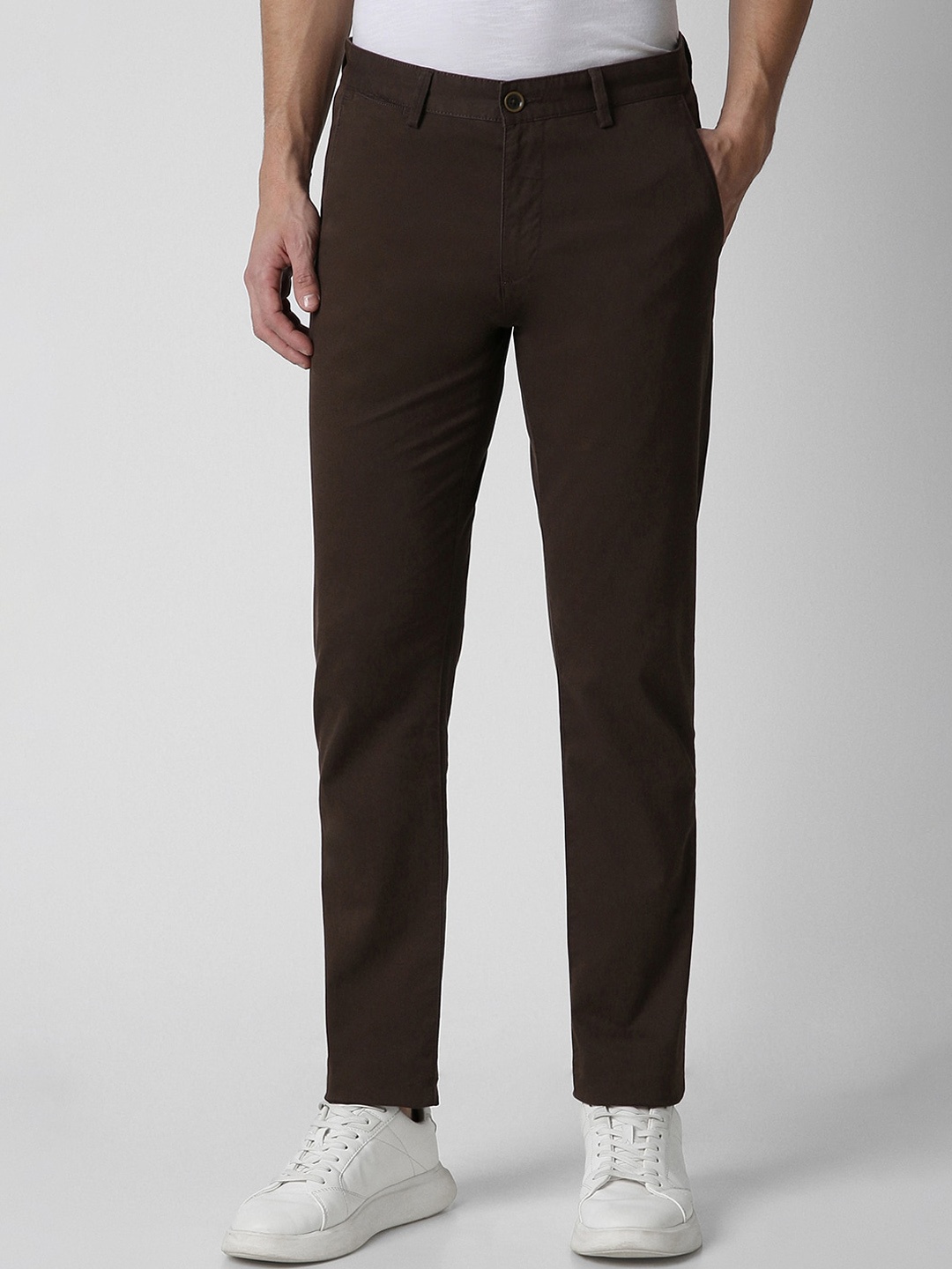 

PETER ENGLAND UNIVERSITY Men Slim Fit Mid-Rise Trousers, Brown