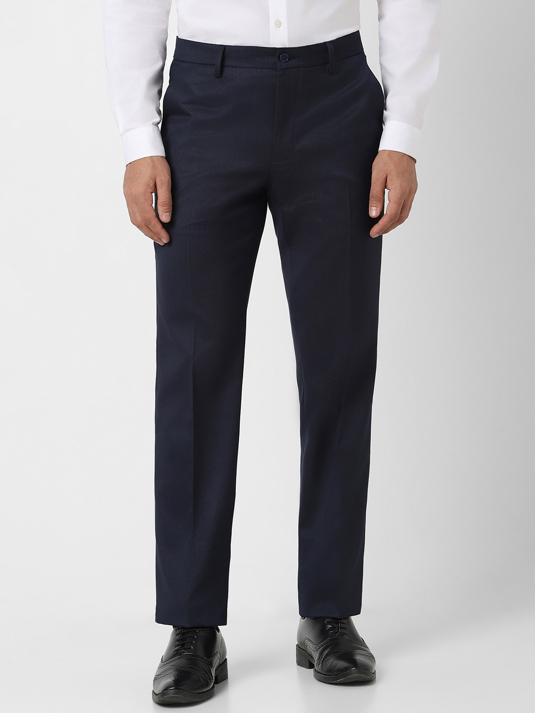 

Van Heusen Men Slim Fit Mid-Rise Formal Trousers, Navy blue