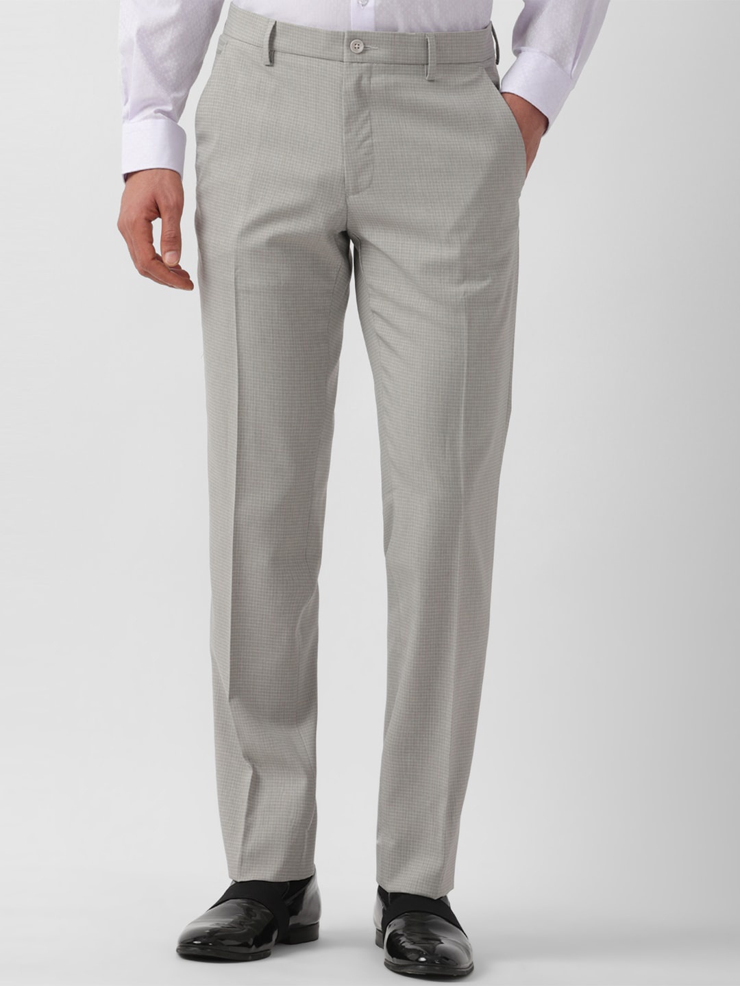 

Van Heusen Men Checked Slim Fit Formal Trousers, Grey