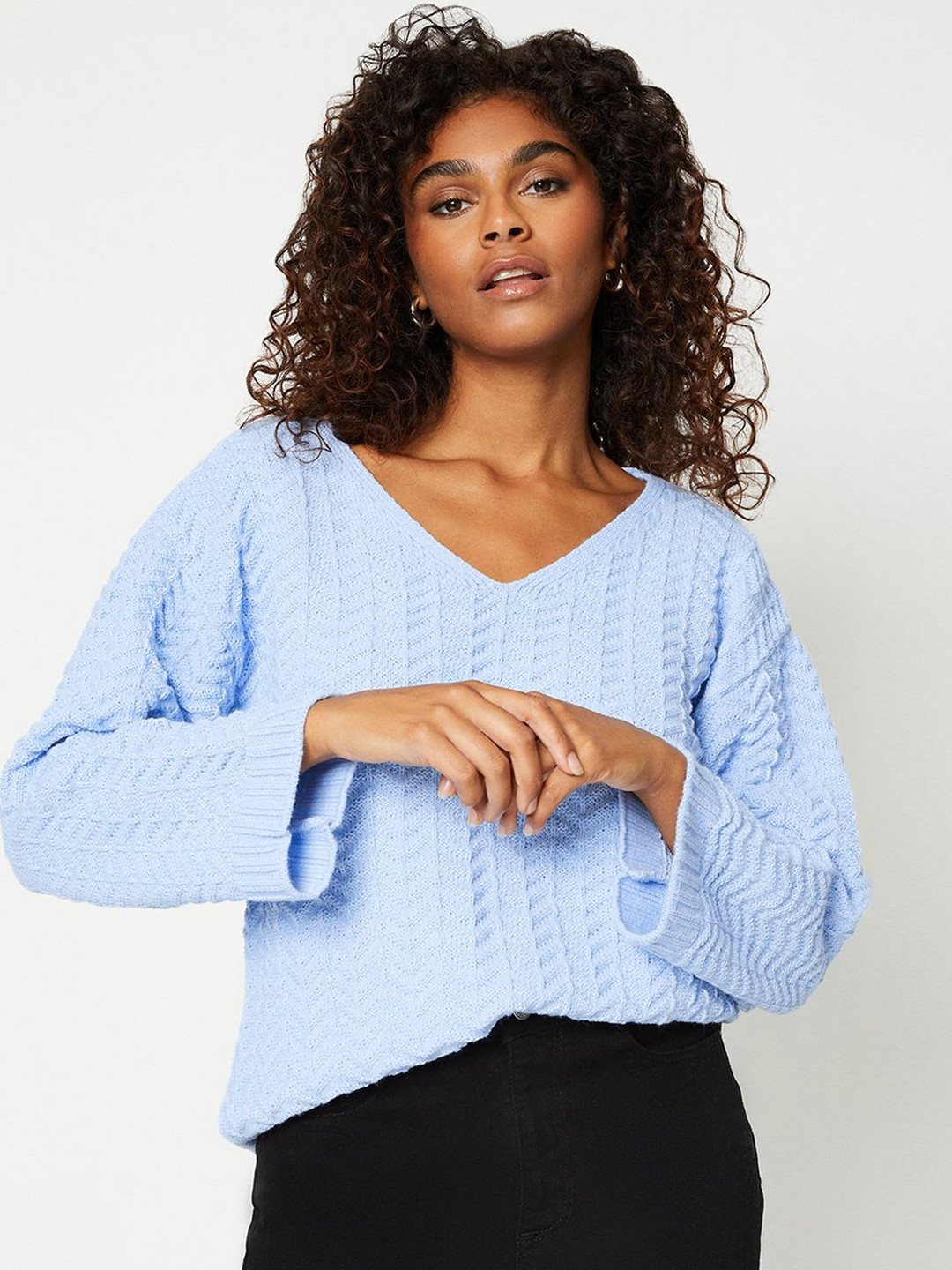 

DOROTHY PERKINS Women Chevron Self Design Acrylic Pullover, Blue