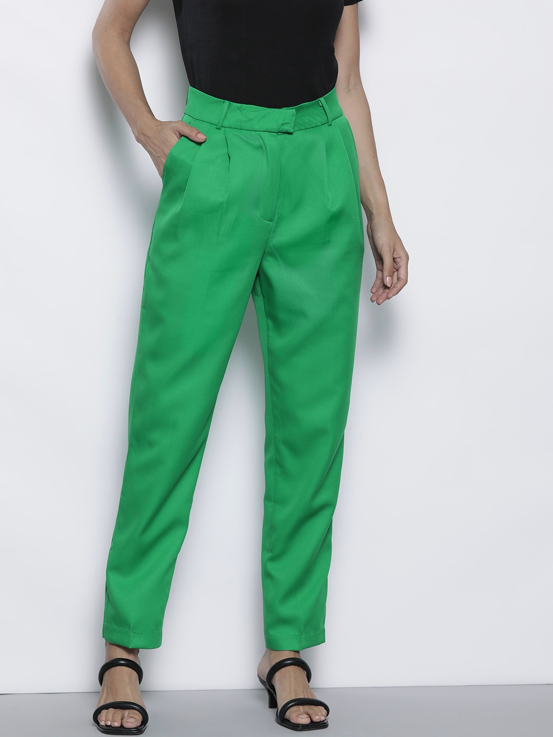 

DOROTHY PERKINS Women Slim Fit Pleated Trousers, Green