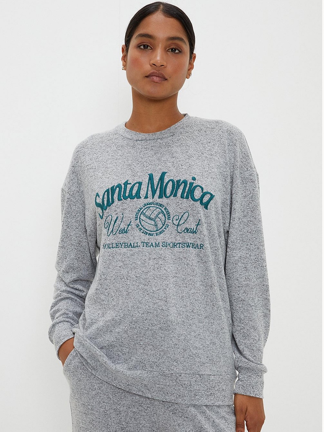 

DOROTHY PERKINS Embroidered Knit Sweatshirt, Grey melange