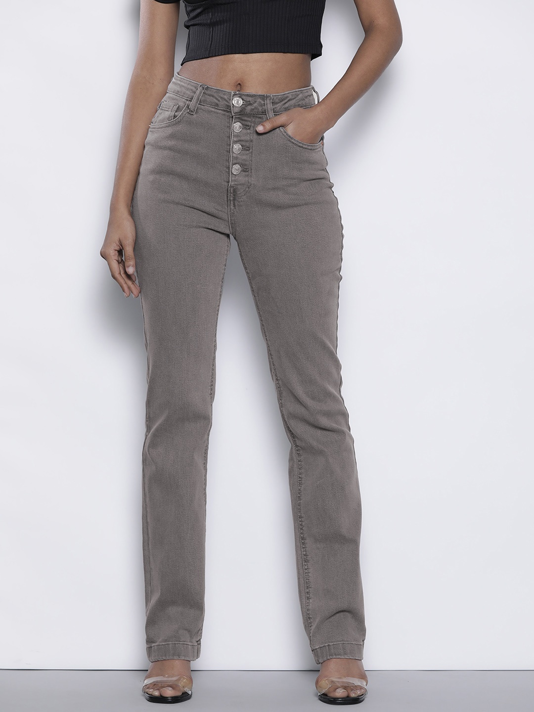 

DOROTHY PERKINS Women Flared High-Rise Stretchable Jeans, Grey