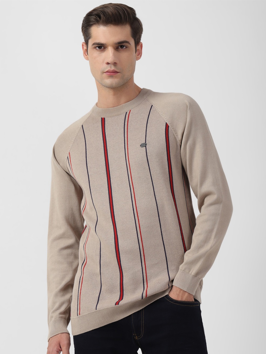 

Peter England Casuals Striped Raglan Sleeve Pullover, Brown