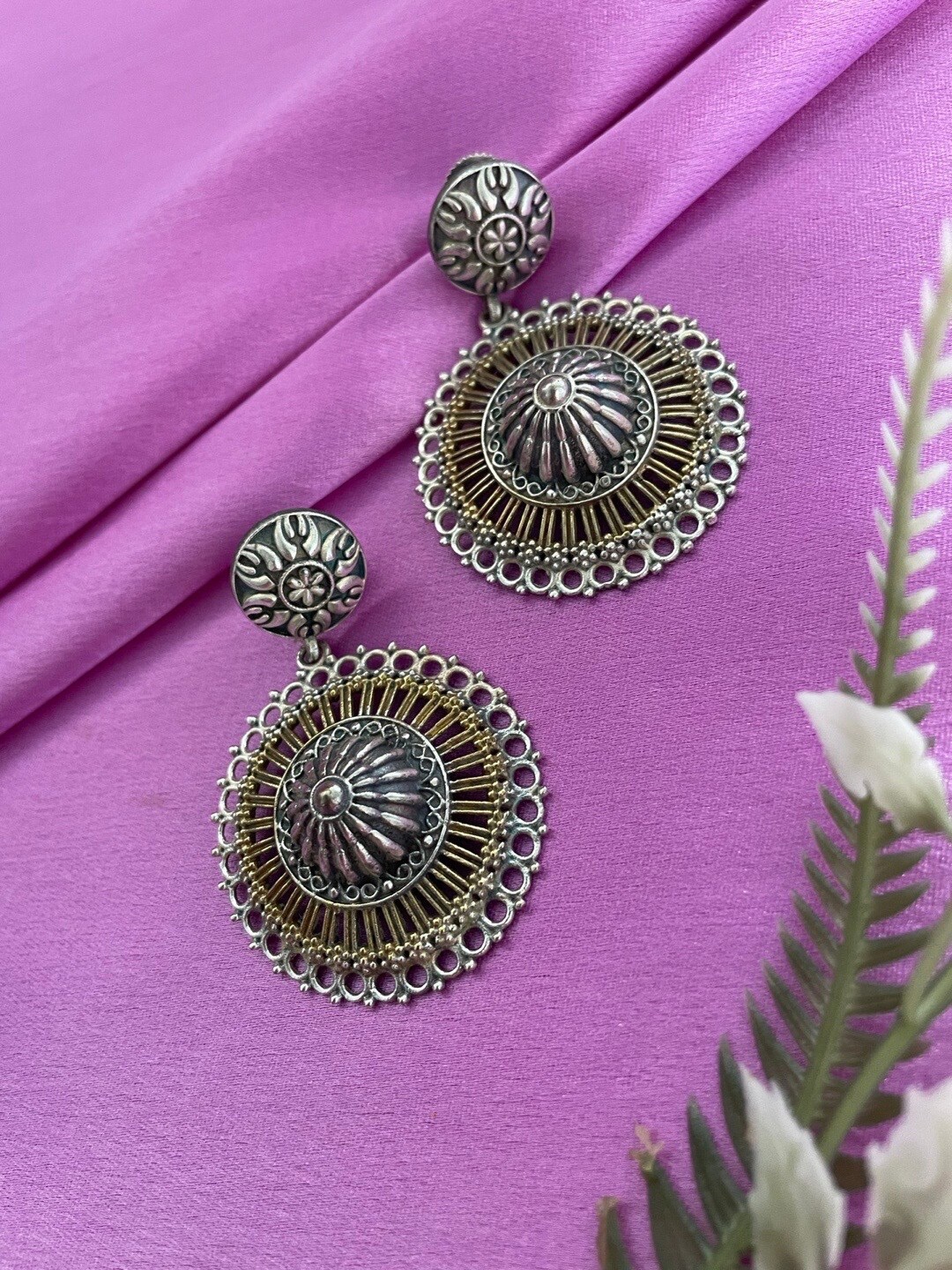 

Digital Dress Room Silver-Plated Oxidize Circular Drop Earrings