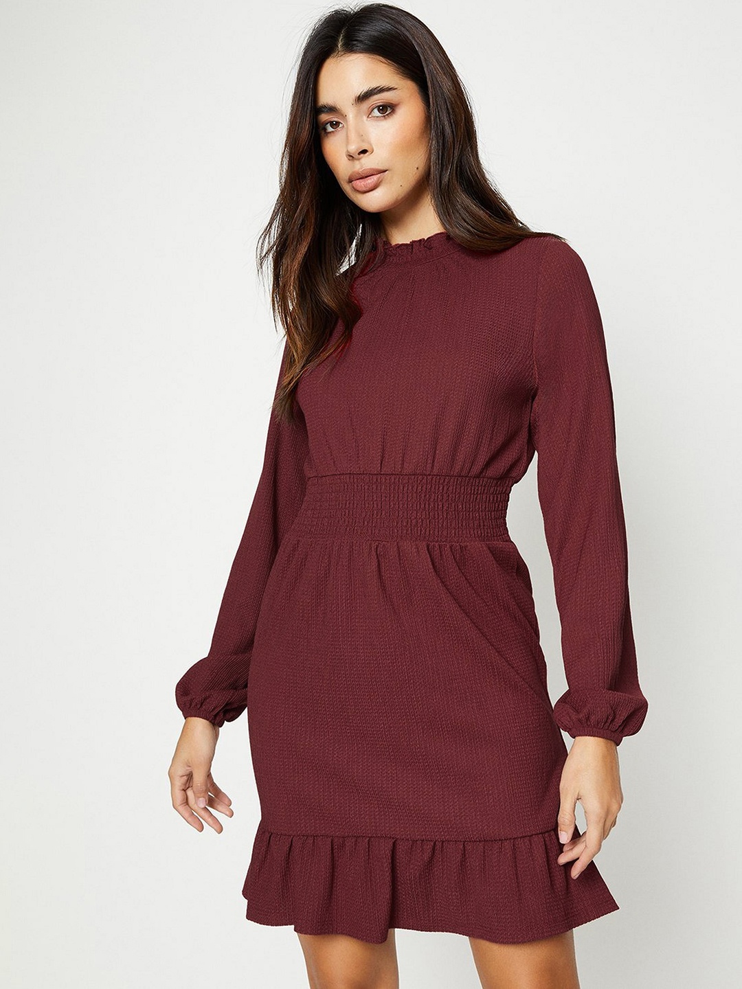 

DOROTHY PERKINS Shirred Waist Fit & Flare Mini Dress, Maroon