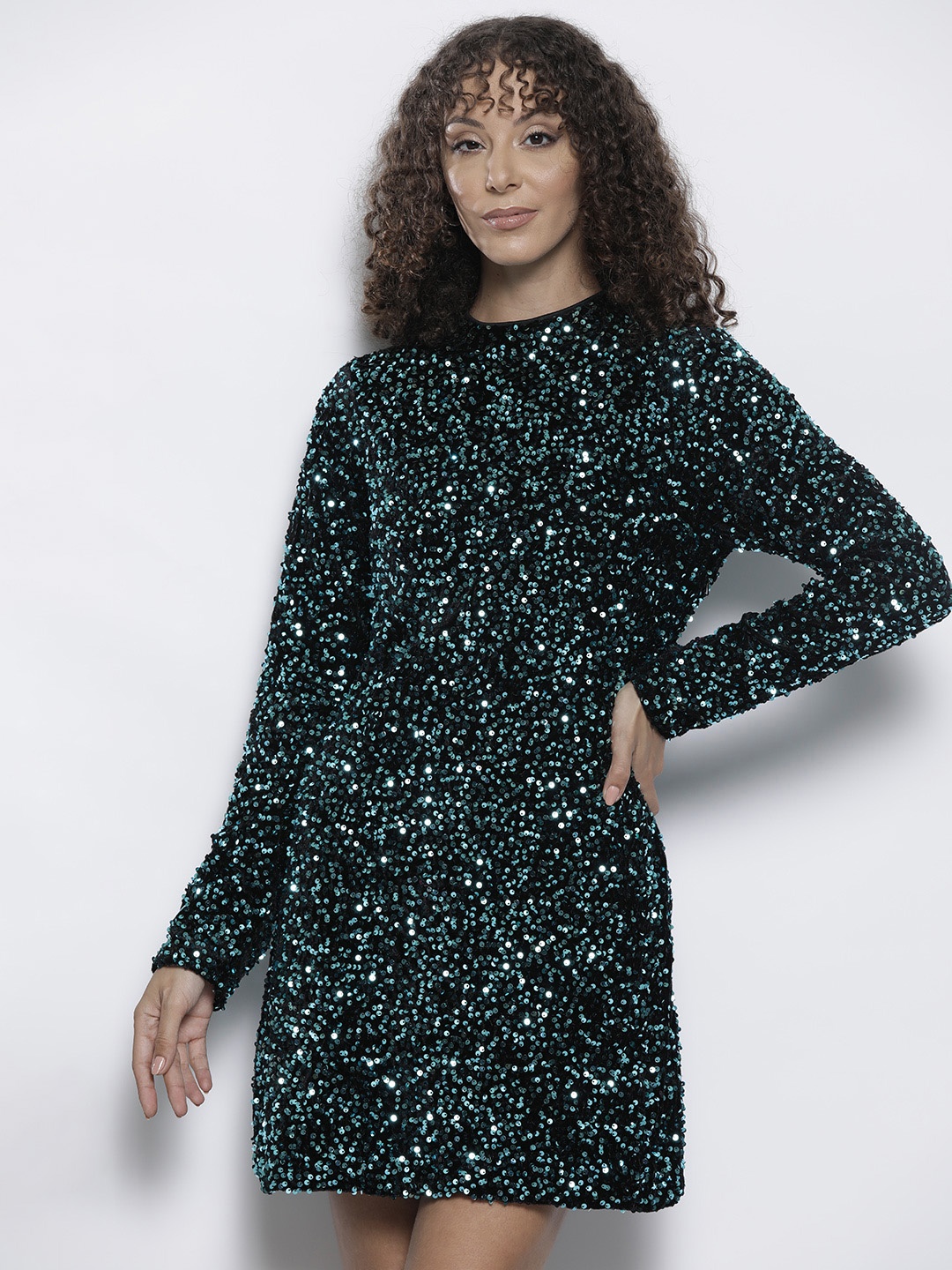 

DOROTHY PERKINS Velvet Finish Sequinned Mini Dress, Navy blue