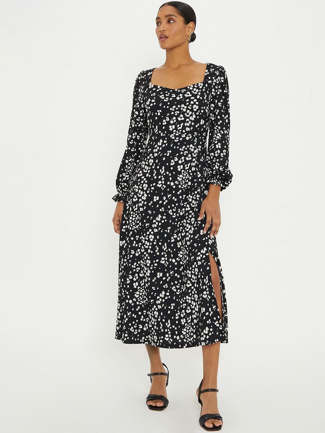 

DOROTHY PERKINS Animal Print Sweetheart Neck A-Line Midi Dress, Black