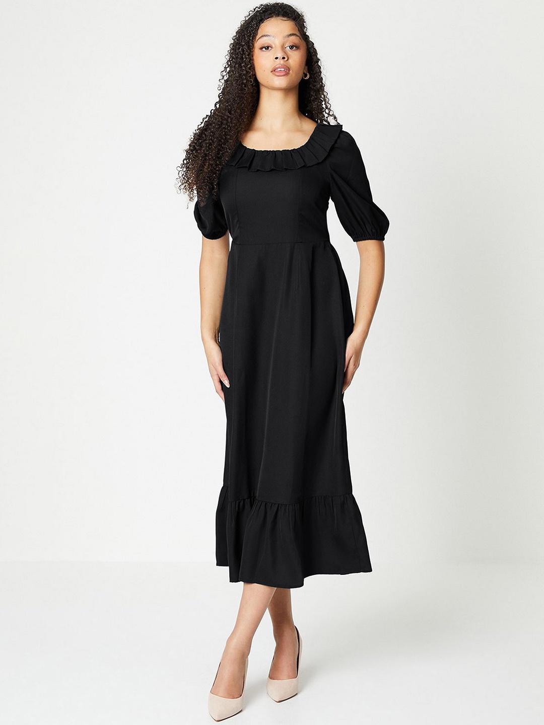 

DOROTHY PERKINS Square Neck Ruffle Midi Dress, Black