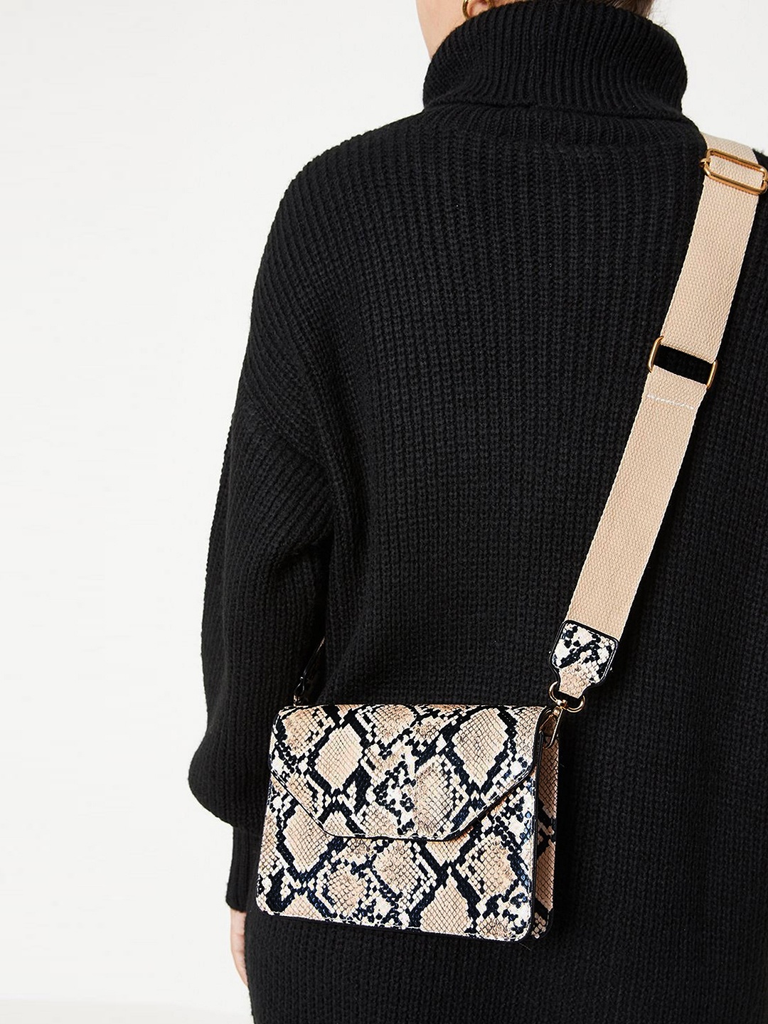 

DOROTHY PERKINS Snake Skin Textured Structured Sling Bag, Beige
