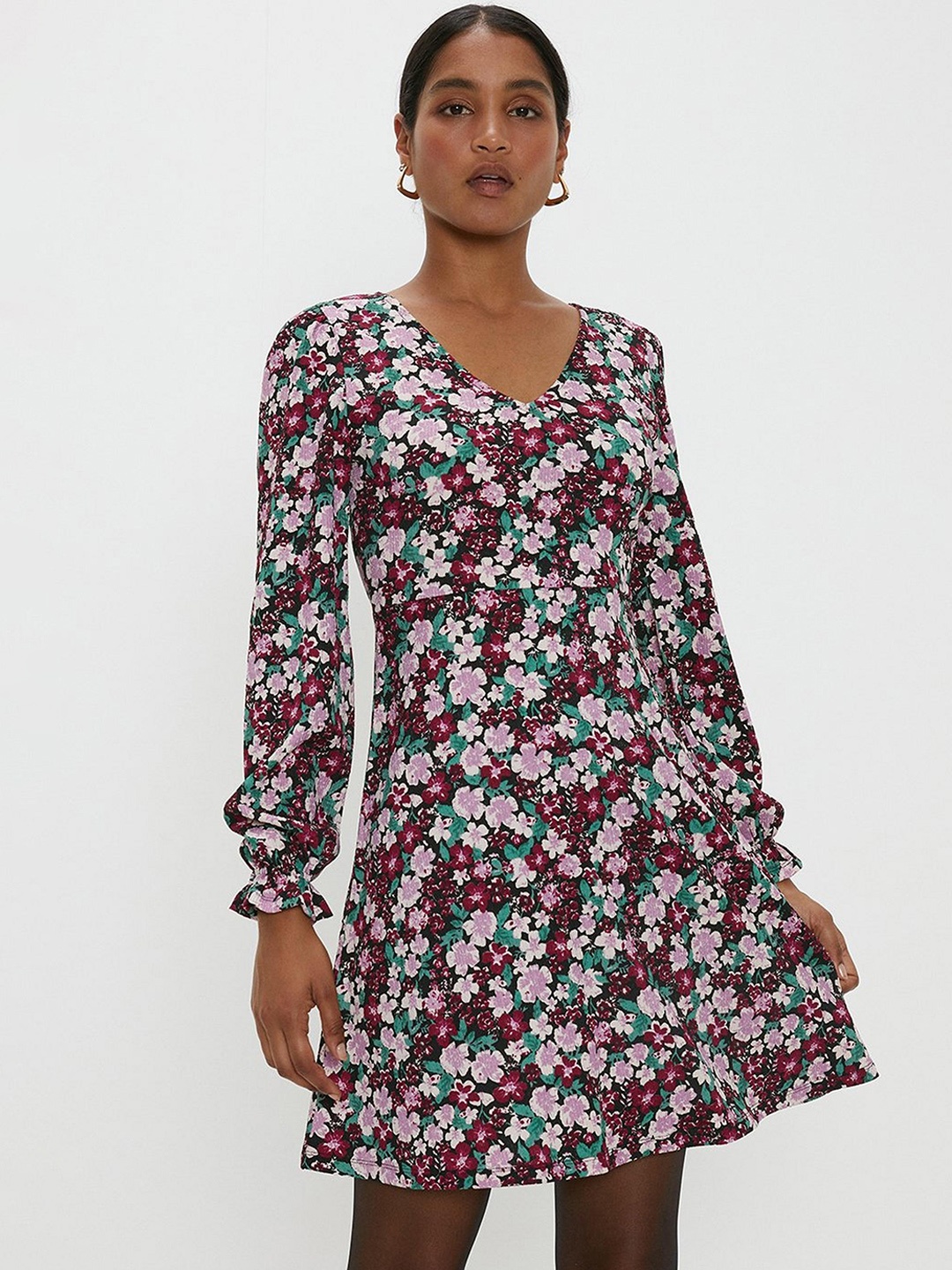 

DOROTHY PERKINS Floral Print A-Line Dress, Black