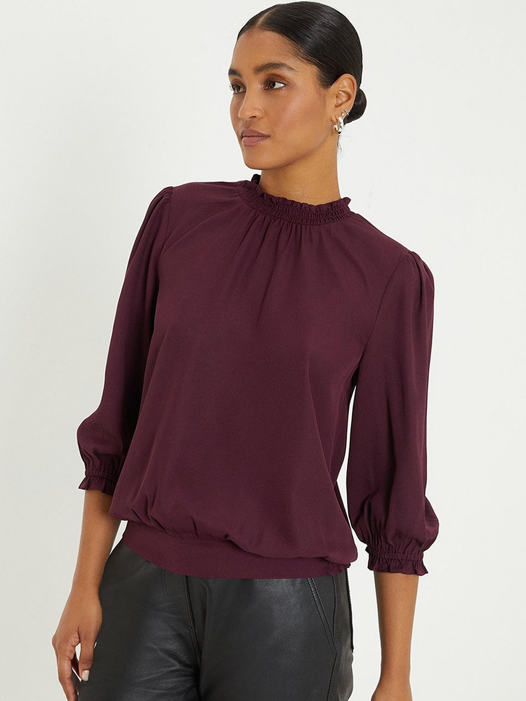 

DOROTHY PERKINS Puff Sleeve Blouson Top, Burgundy