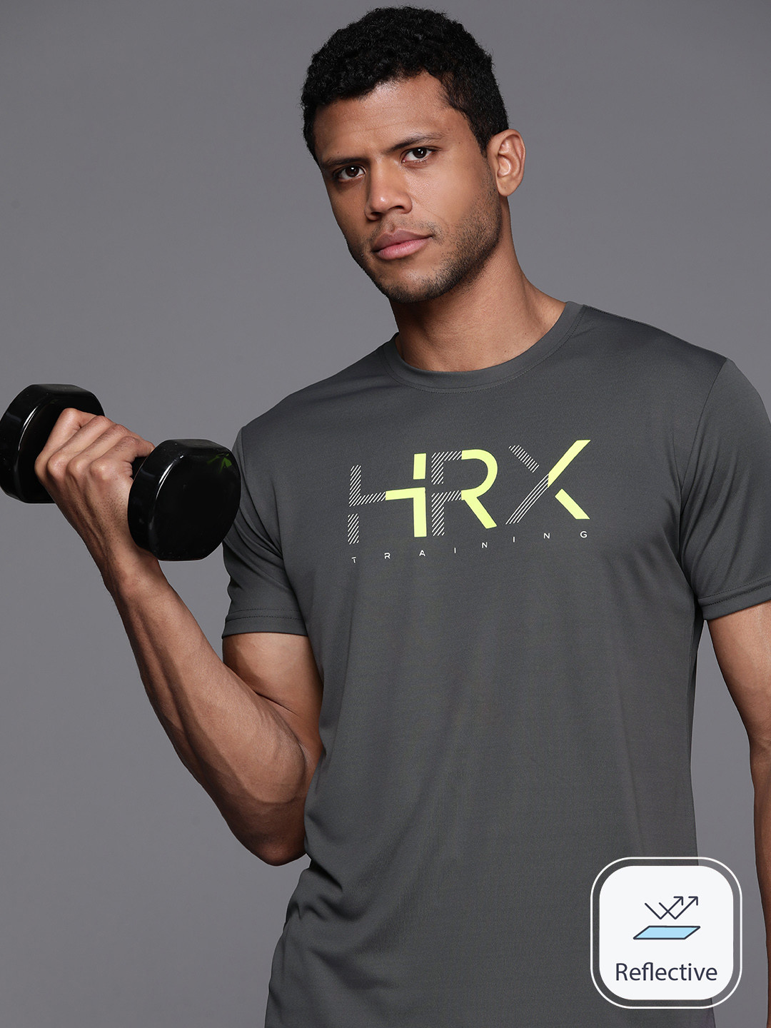 

HRX by Hrithik Roshan Men Brand Logo Printed Sports T-shirt, Grey