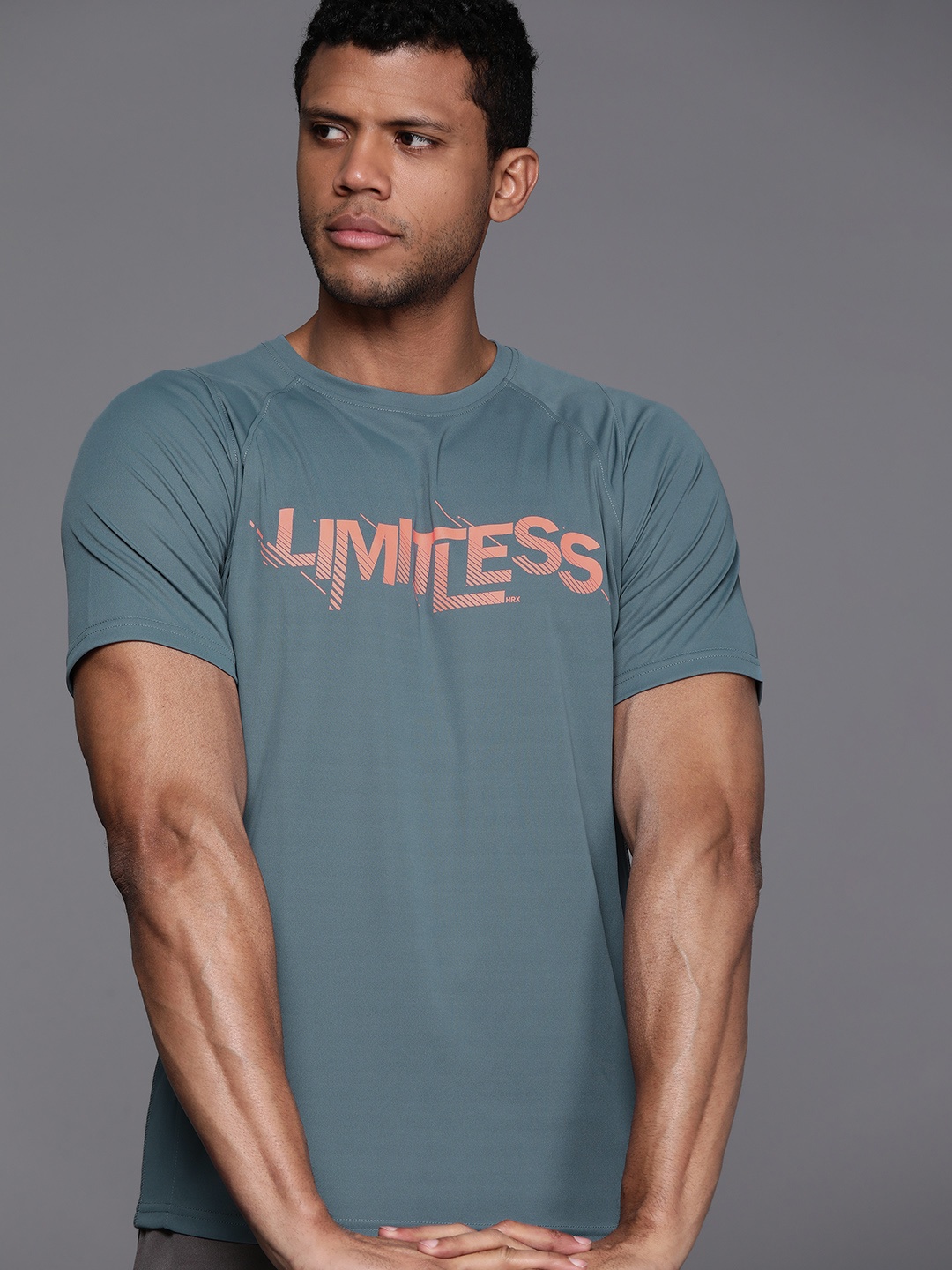 

HRX by Hrithik Roshan Men Typography Printed Sports T-shirt, Grey