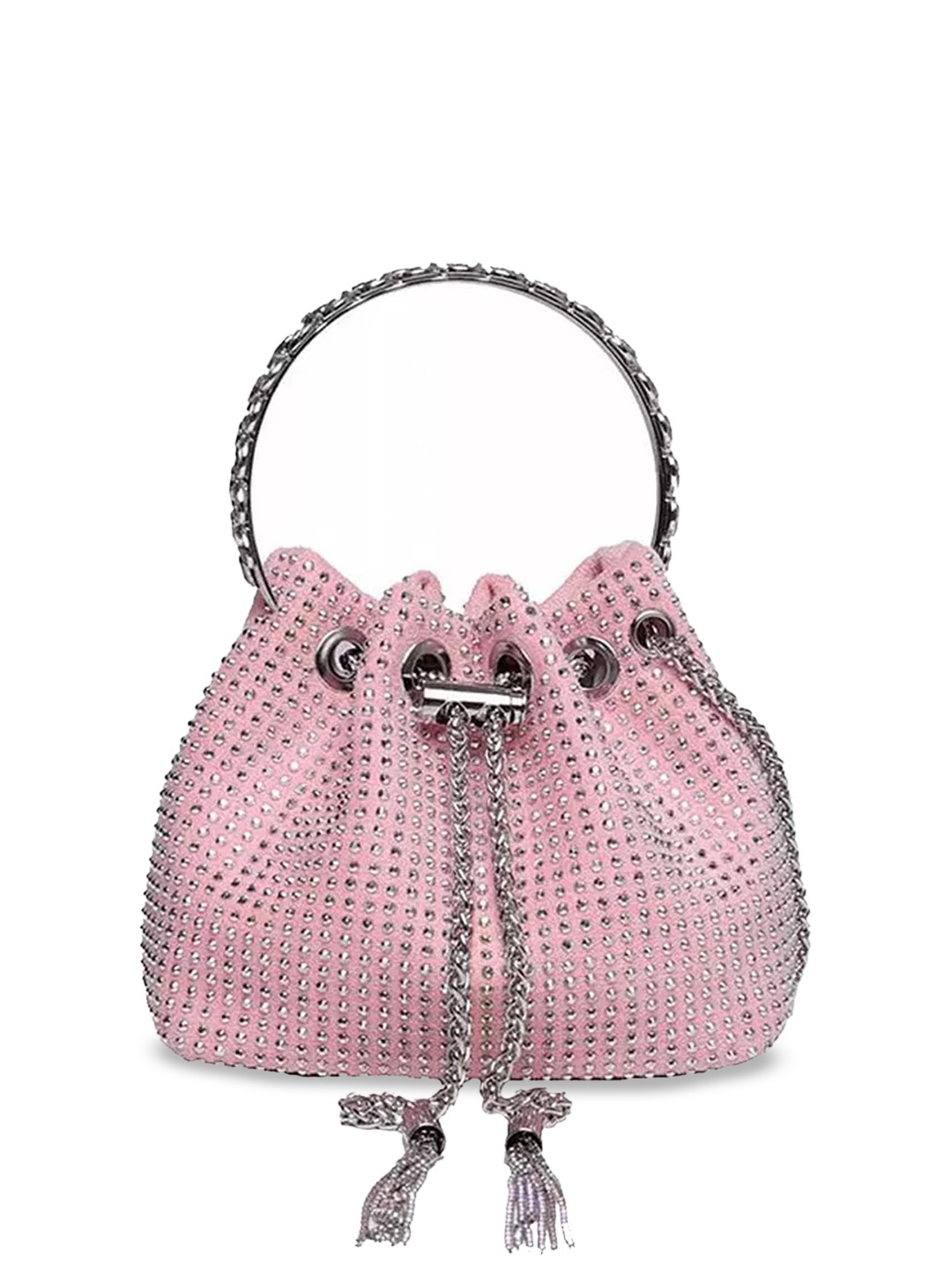 

INKMILAN Pink Embellished Suede Handheld Bag