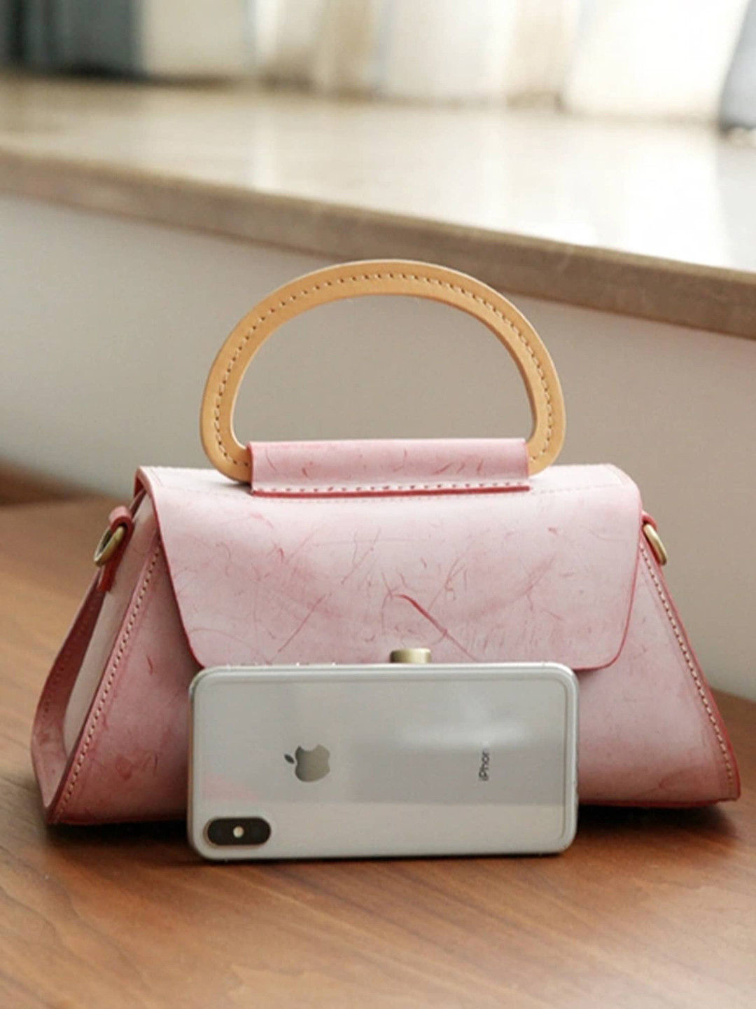 

INKMILAN Pink Leather Handheld Bag