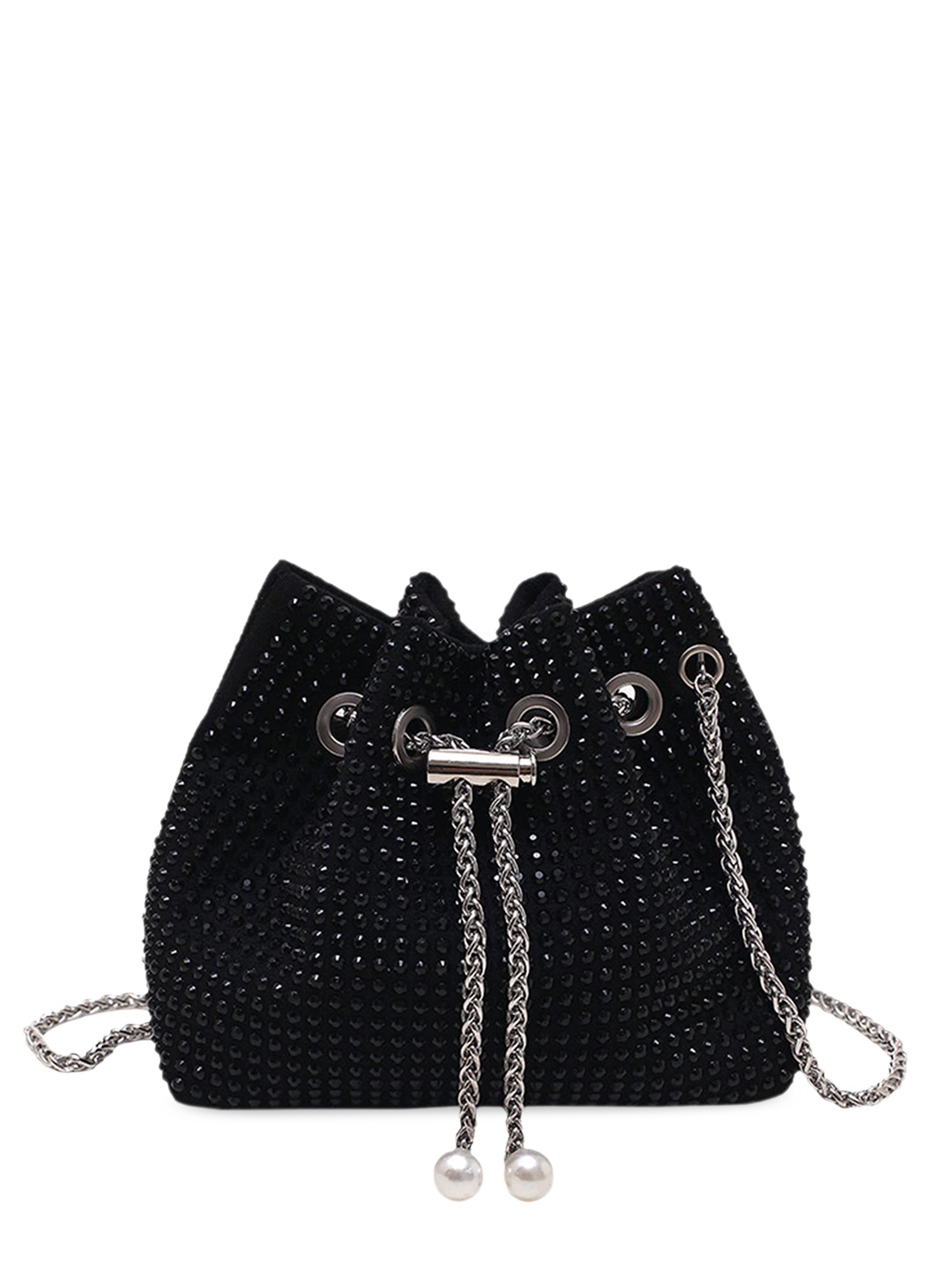 

INKMILAN Embellished Suede Bucket Handheld Bag, Black