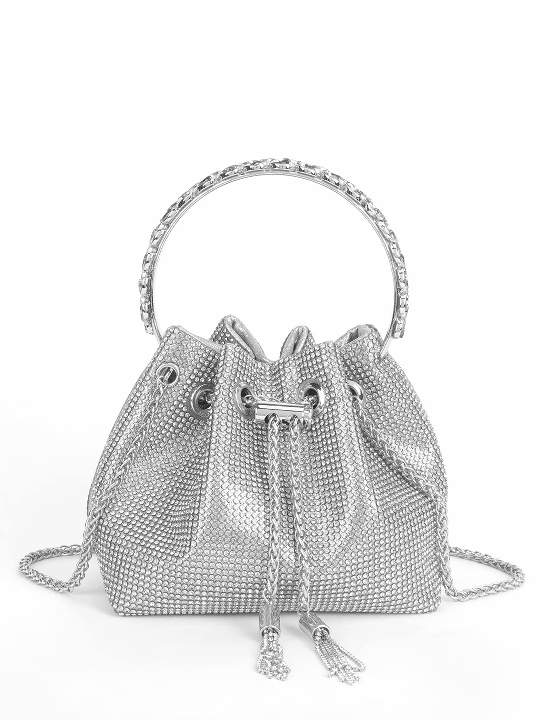 

INKMILAN Embellished Bucket Handheld Bag, Silver