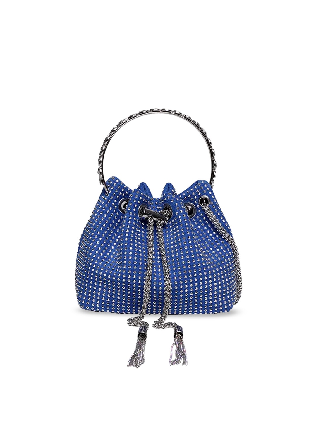 

INKMILAN Rhinestone Embellished Suede Potli Bag, Blue